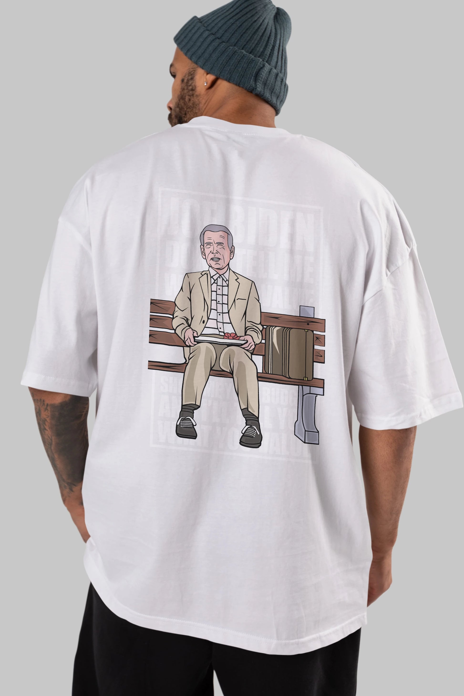 Joe Biden Forest Gump Arka Baskılı Oversize t-shirt Erkek Kadın Unisex %100 Pamuk tişort