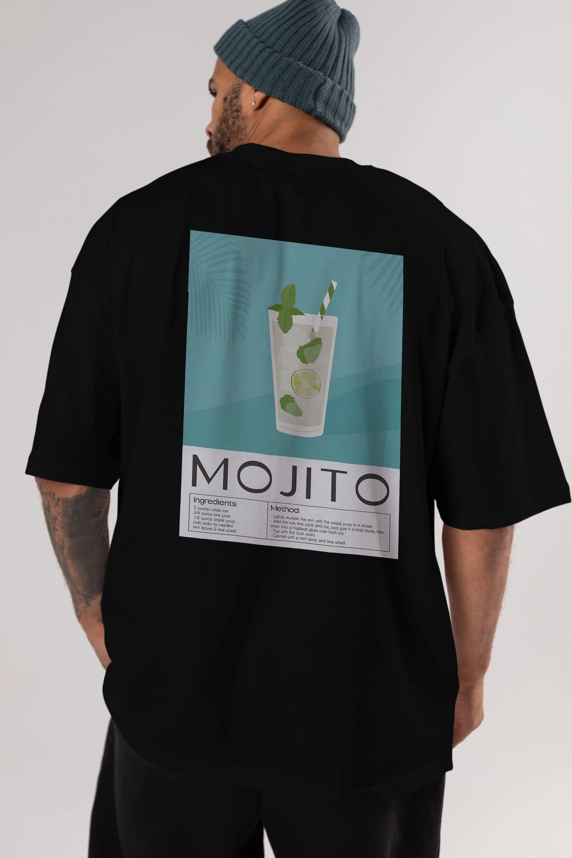 Mojito 4 Arka Baskılı Oversize t-shirt Erkek Kadın Unisex %100 Pamuk Bisiklet Yaka tişort