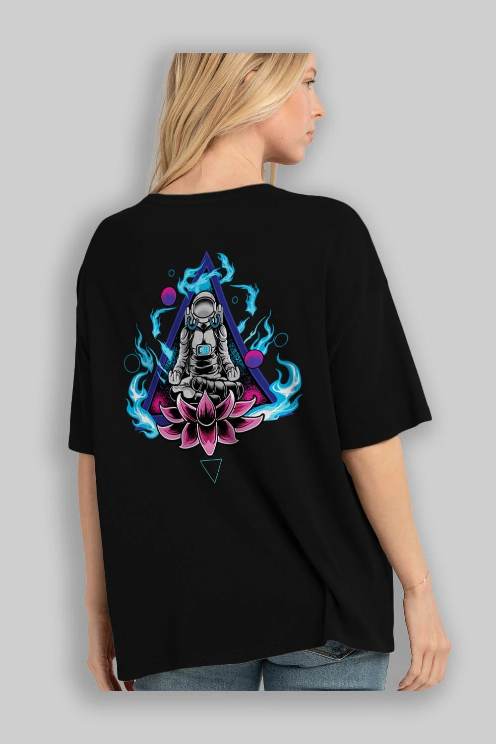 Astronaut Meditation (2) Arka Baskılı Oversize t-shirt Erkek Kadın Unisex
