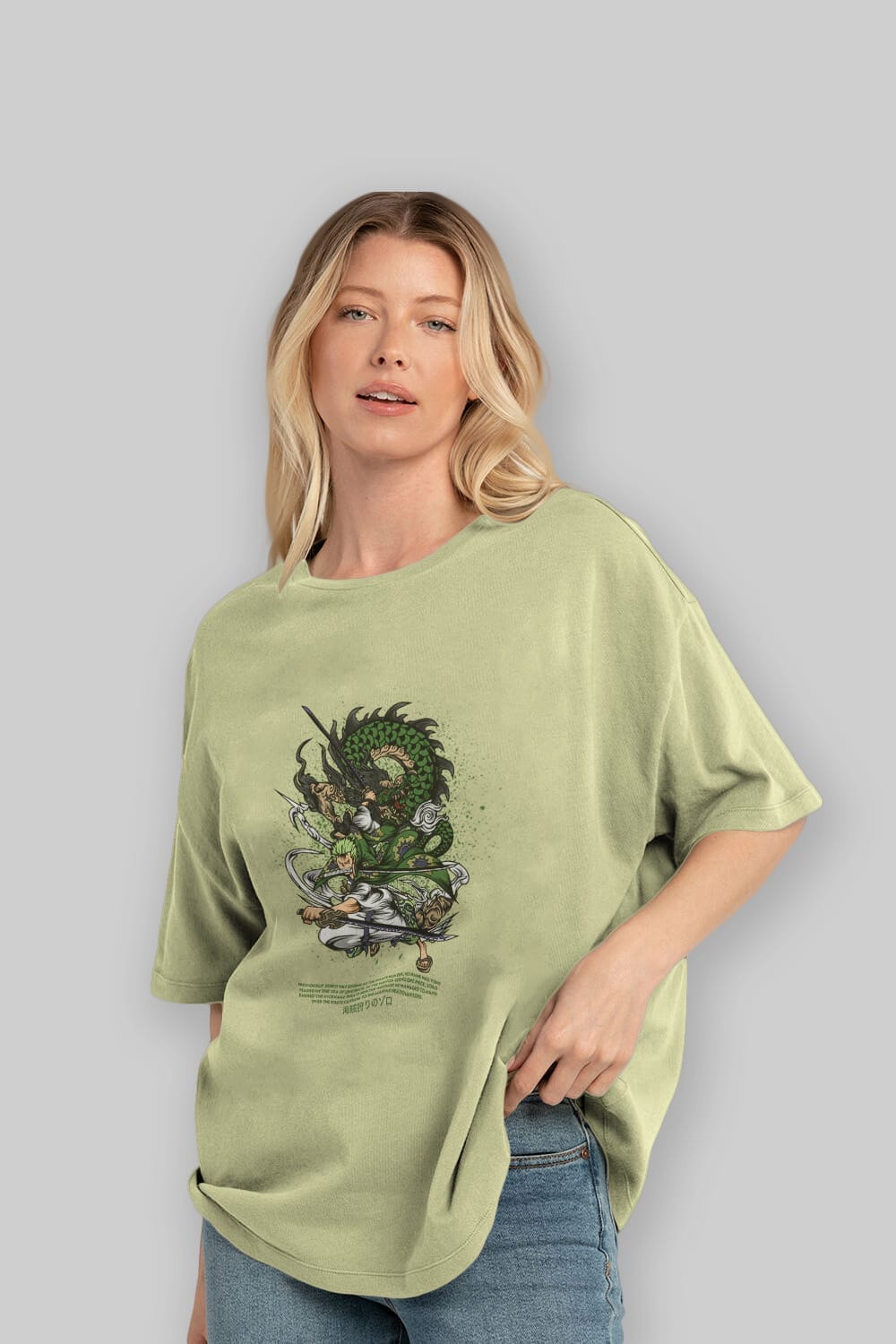 Zoro-ONE PIECE Anime Ön Baskılı Oversize t-shirt %100 pamuk Erkek Kadın Unisex