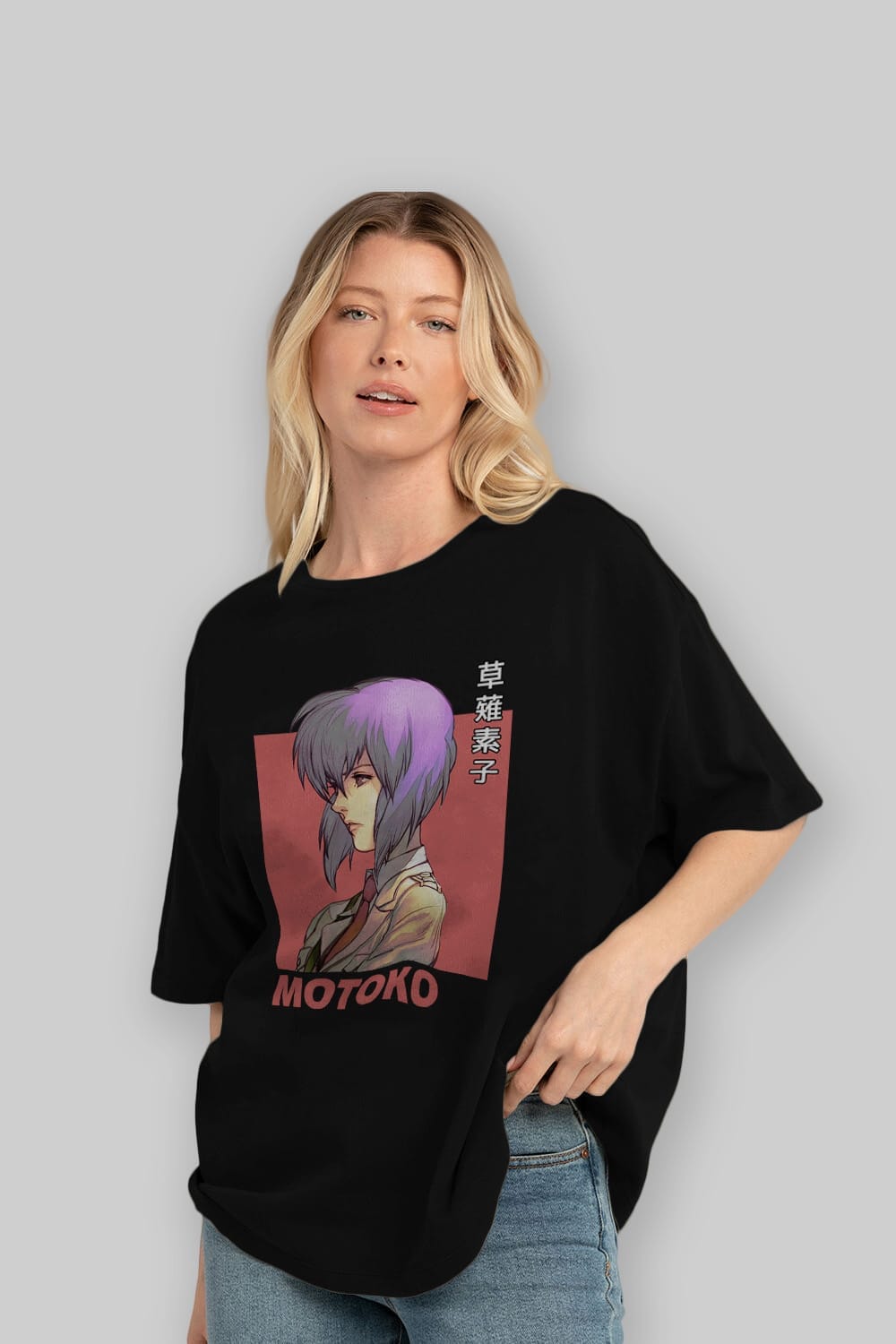 Motoko Kusanagi 12 Anime Ön Baskılı Oversize t-shirt %100 pamuk Erkek Kadın Unisex