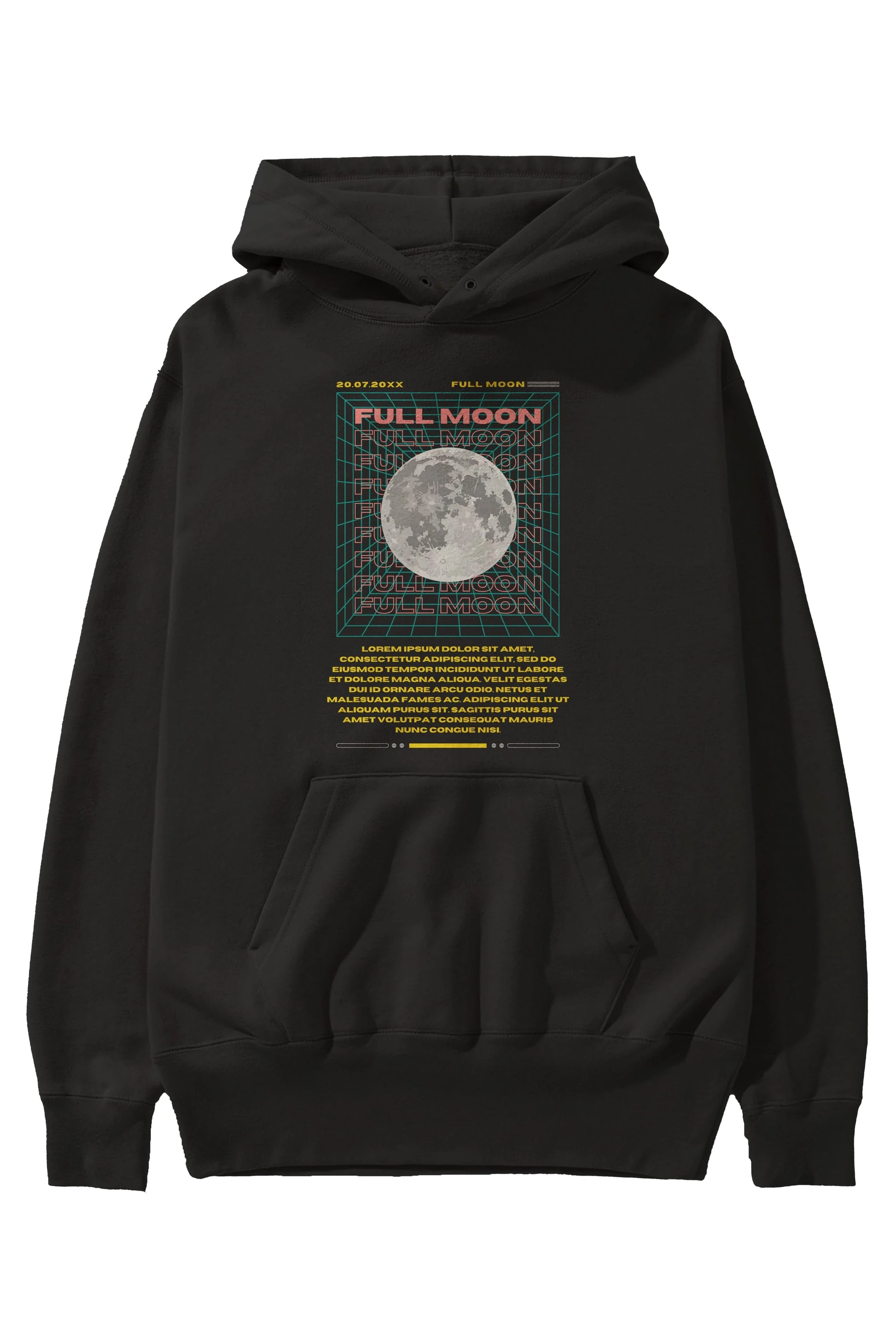 Full Moon Yazılı Ön Baskılı Oversize Hoodie Kapüşonlu Sweatshirt Erkek Kadın Unisex