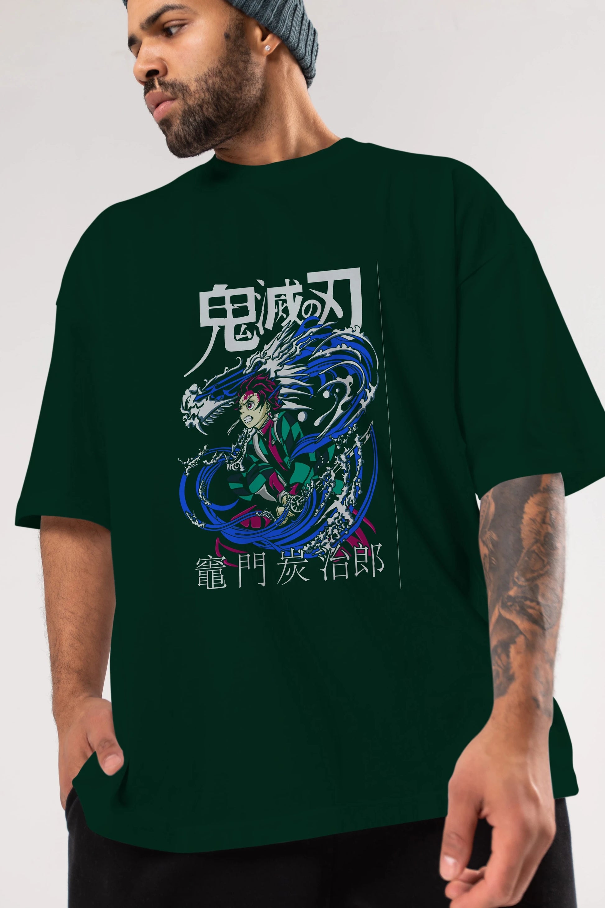 TANJIRO KAMADO 2 Anime Ön Baskılı Oversize t-shirt %100 pamuk Erkek Kadın Unisex