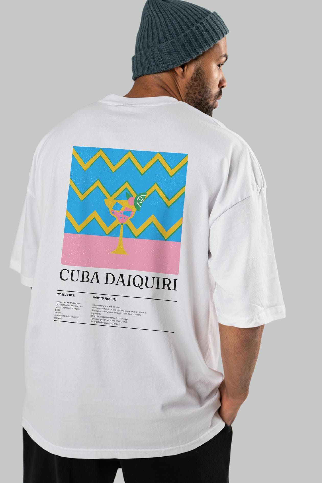 Cuba Daiquiri Kokteyl Serisi Arka Baskılı Oversize t-shirt Erkek Kadın %100 Pamuk Bisiklet Yaka tişort
