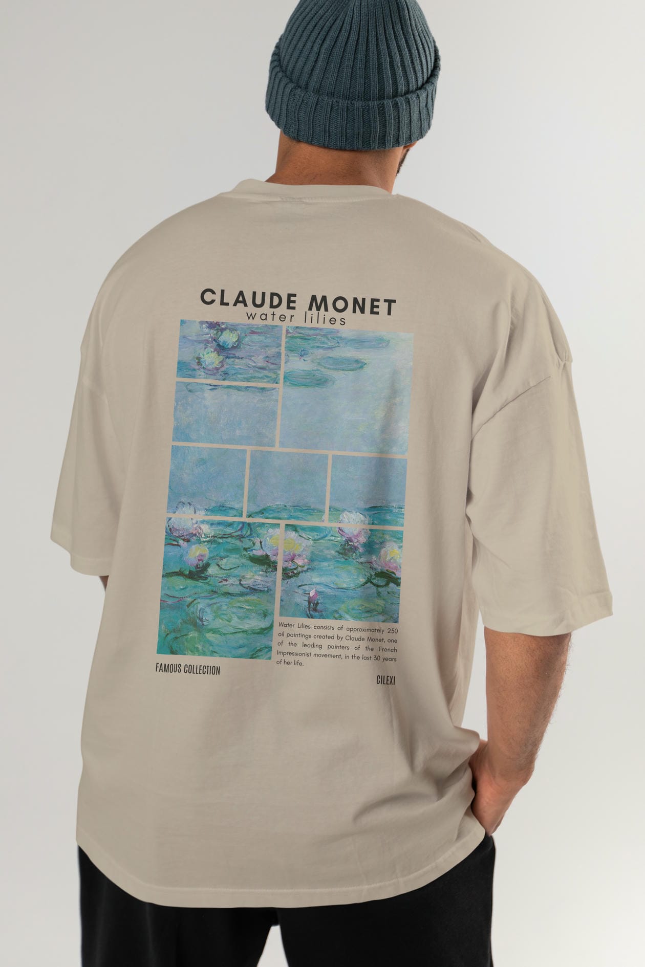 Claude Monet Arka Baskılı Oversize t-shirt Erkek Kadın Bisiklet Yaka Pamuk tişort