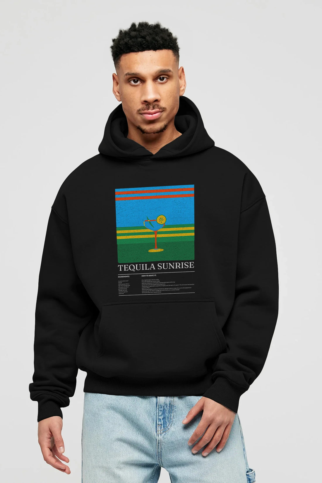 Tequila Sunrise Kokteyl ön Baskılı Hoodie Oversize Kapüşonlu Sweatshirt Erkek Kadın