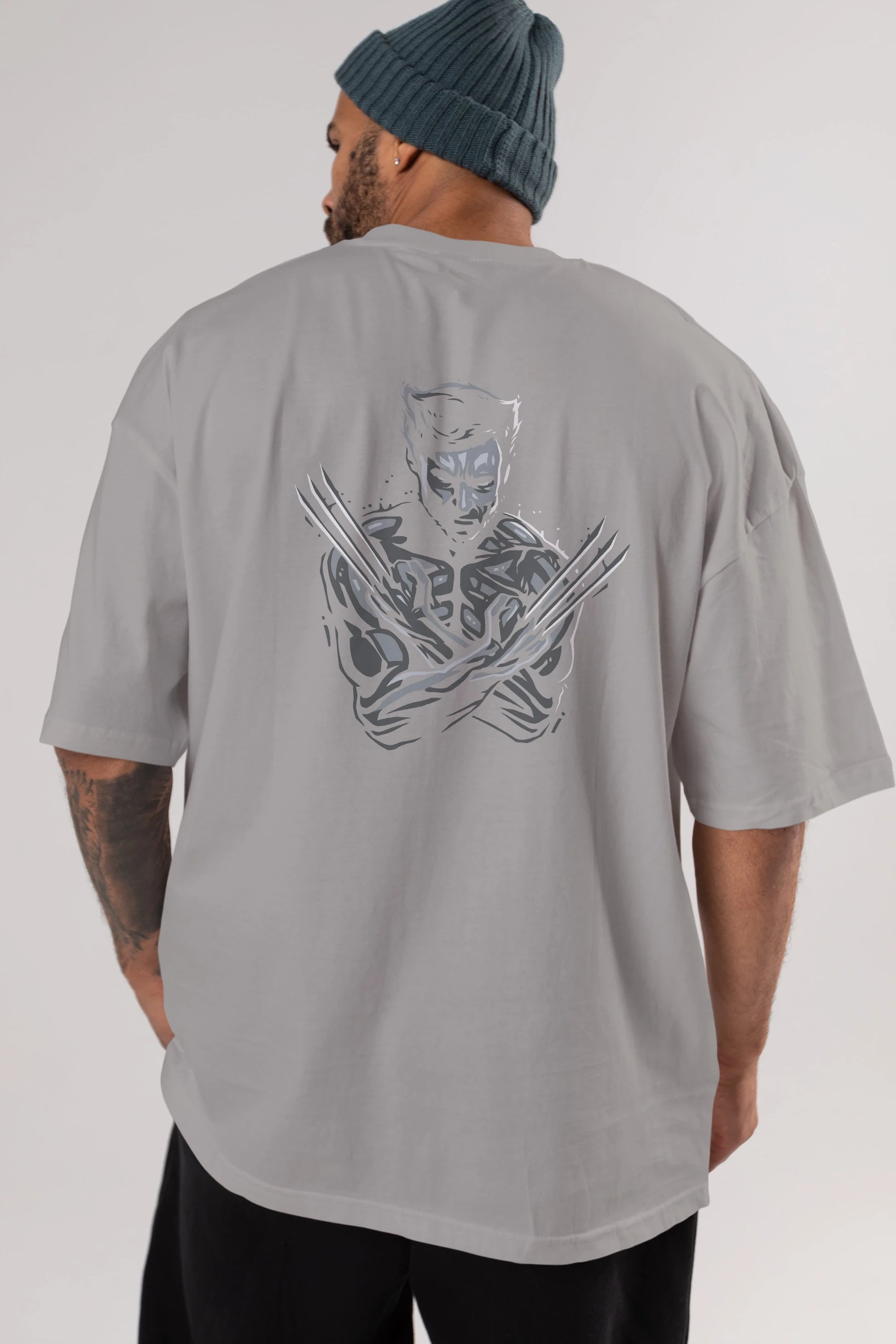 Wolverine Arka Baskılı Oversize t-shirt Erkek Kadın Unisex %100 Pamuk Bisiklet Yaka tişort