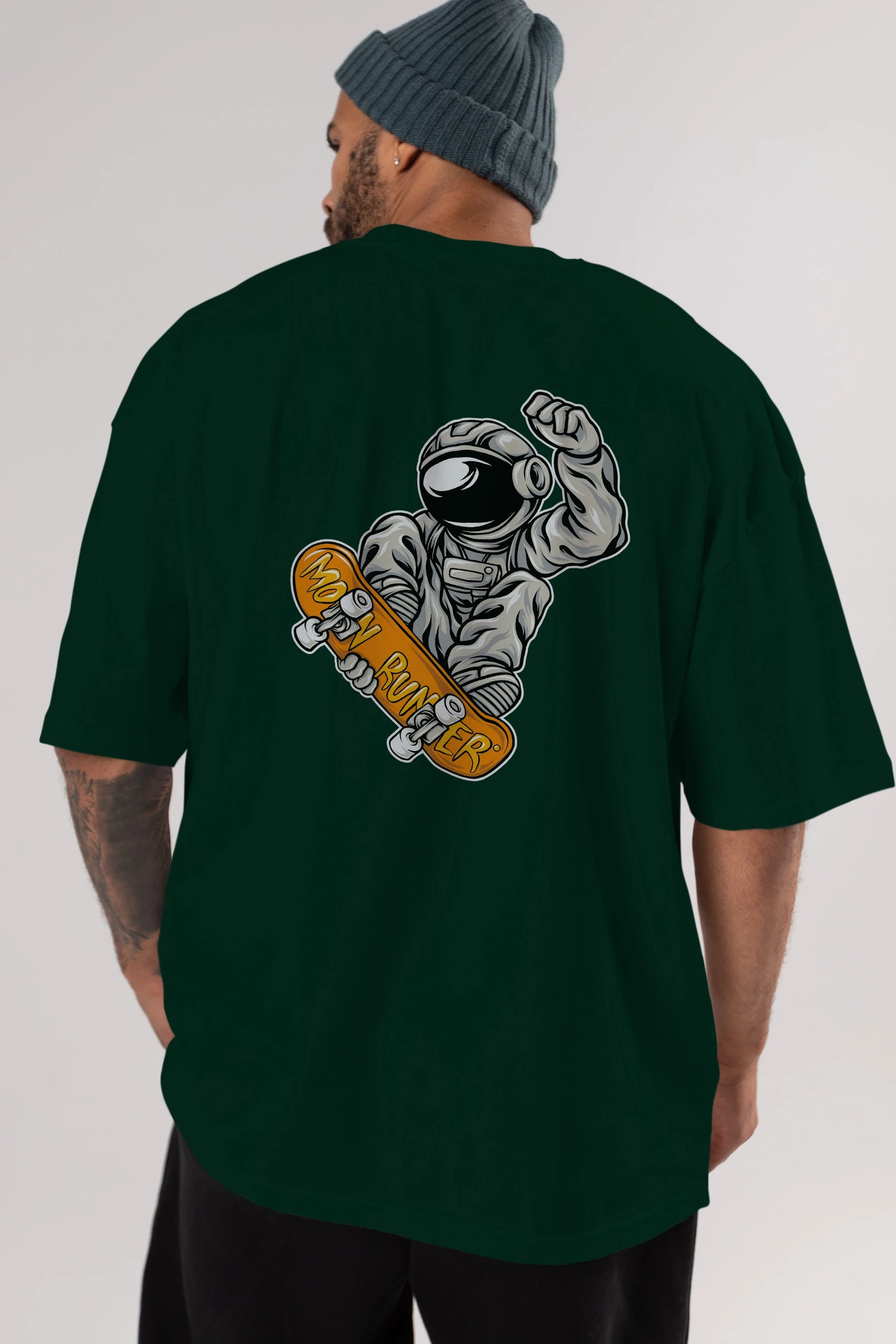Moon Runner Arka Baskılı Oversize t-shirt Erkek Kadın Unisex