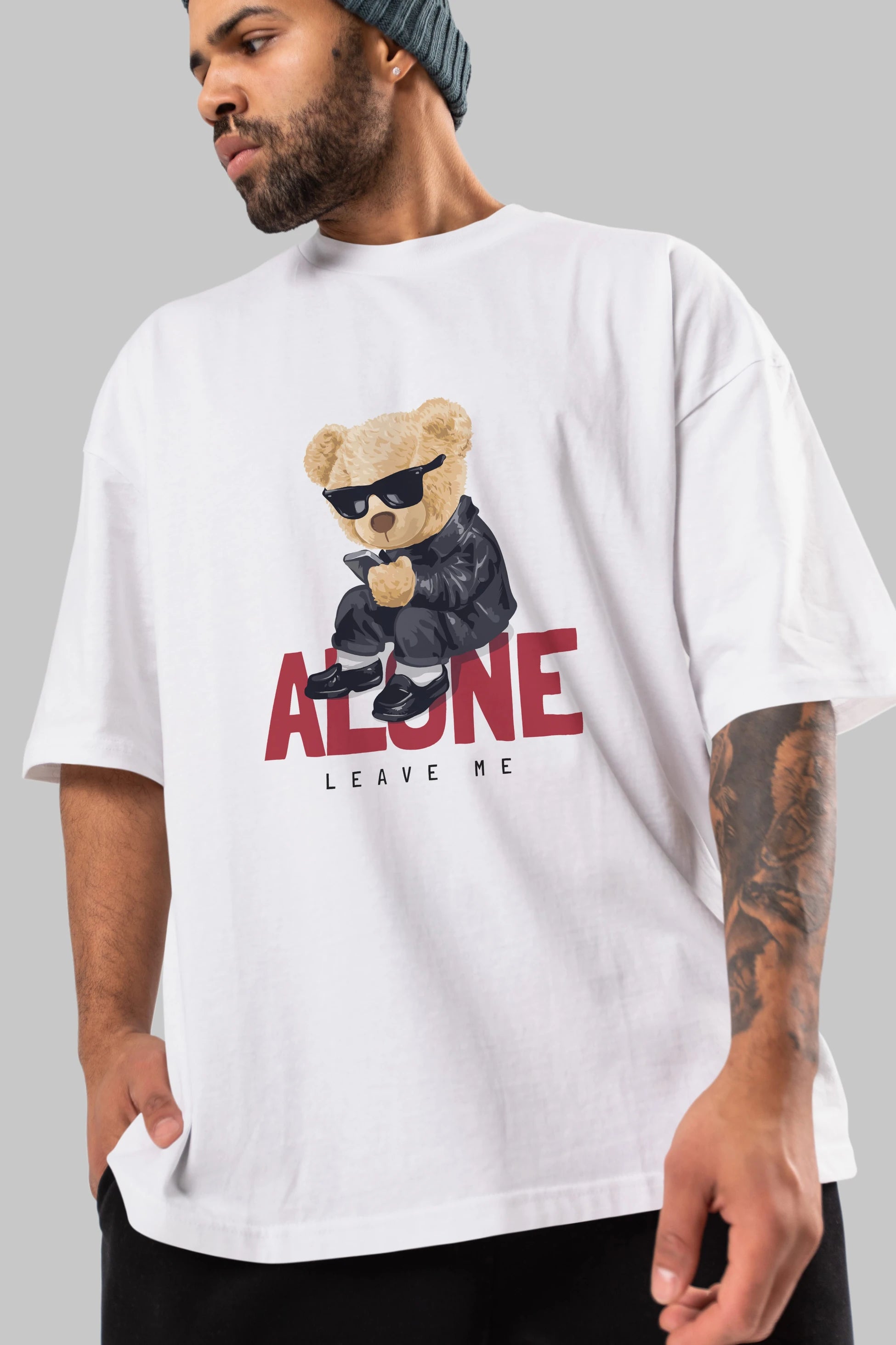 Teddy Bear Alone Ön Baskılı Oversize t-shirt Erkek Kadın Unisex %100 Pamuk