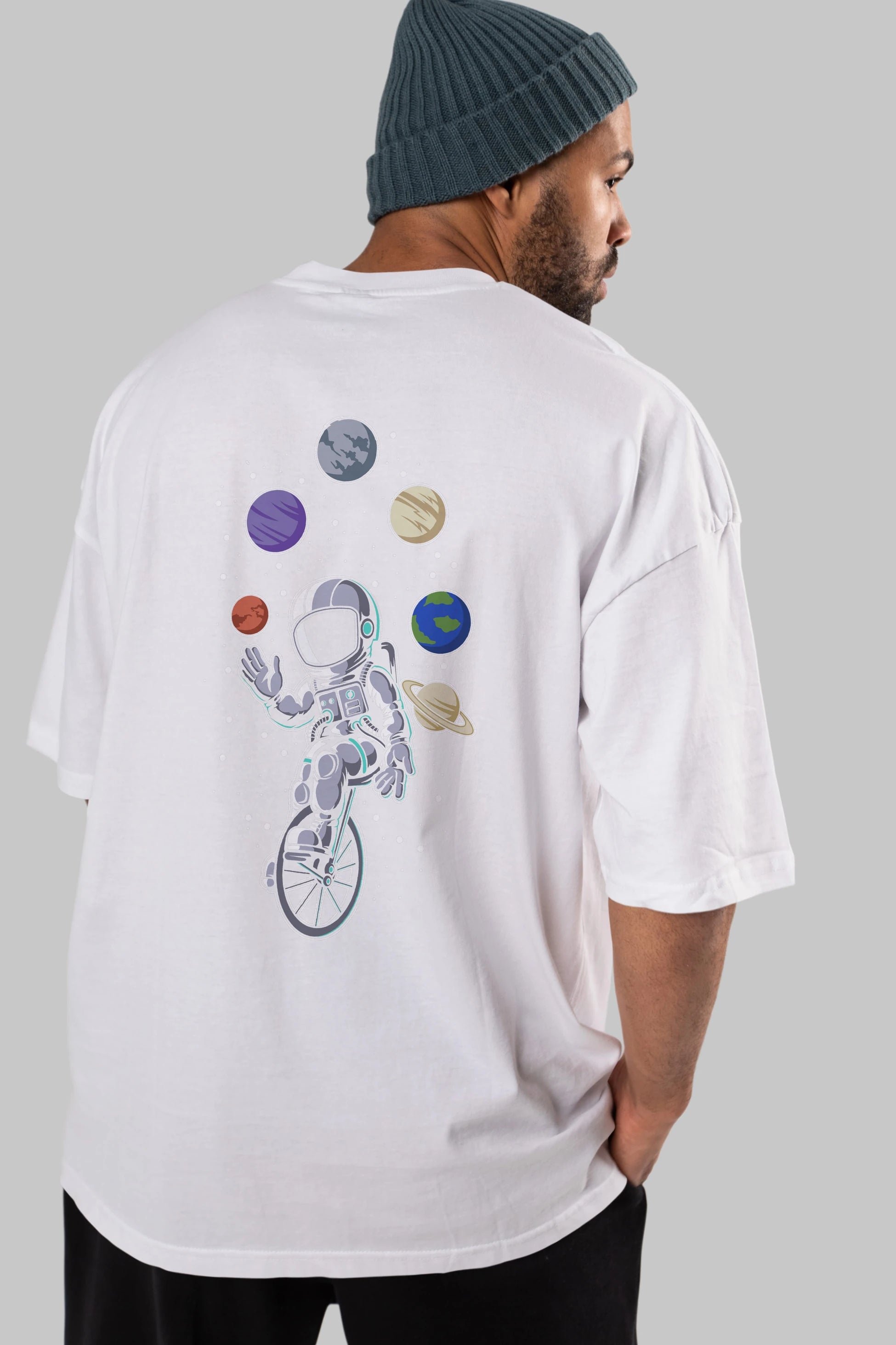 Astronaut Circus Arka Baskılı Oversize t-shirt Erkek Kadın Unisex