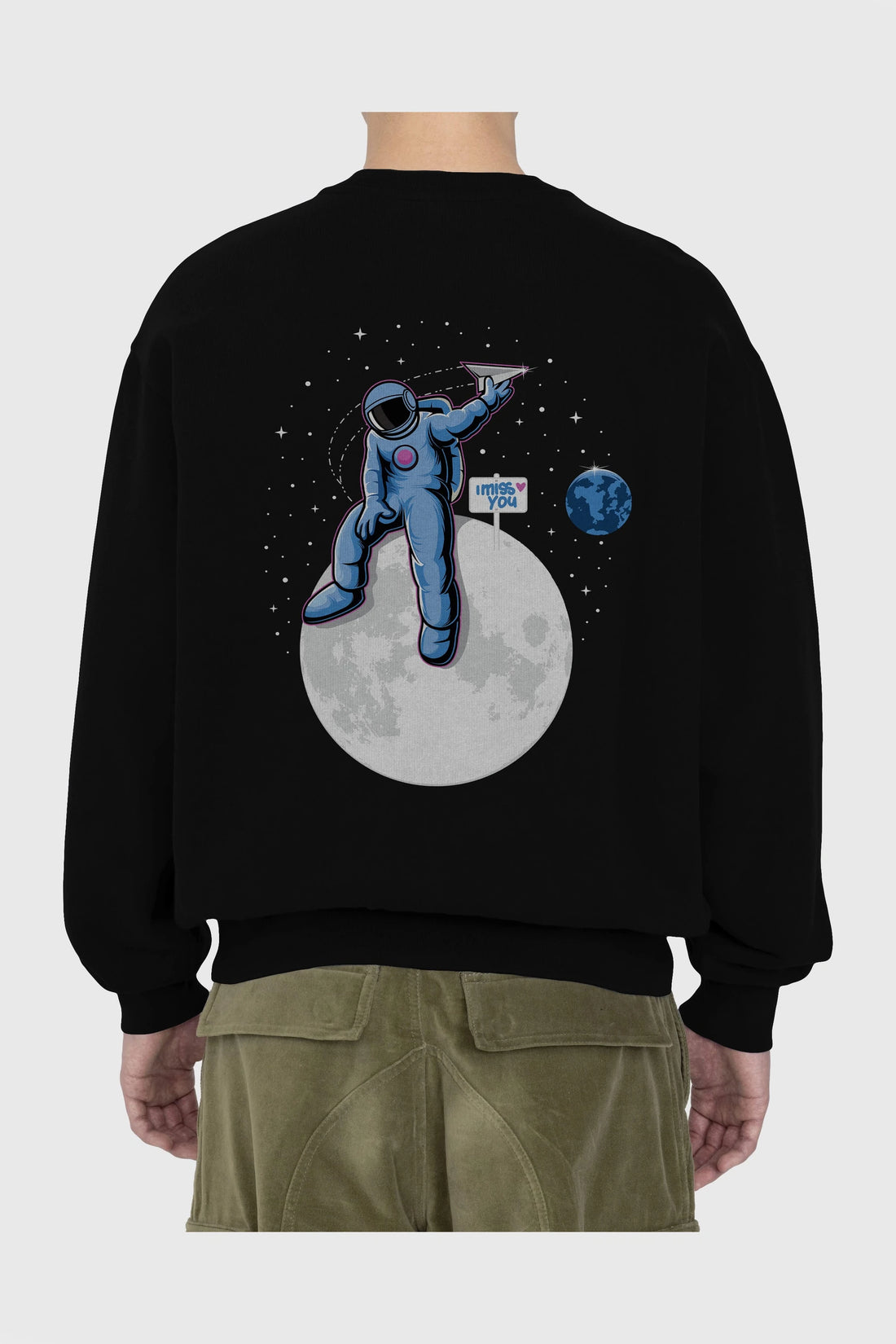 Astro Missing Earth Arka Baskılı Oversize Sweatshirt Erkek Kadın Unisex