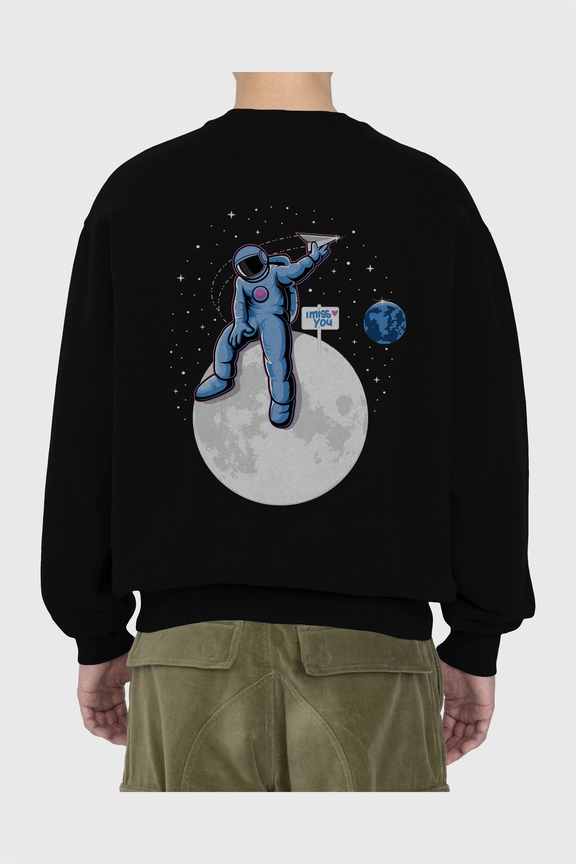 Astro Missing Earth Arka Baskılı Oversize Sweatshirt Erkek Kadın Unisex