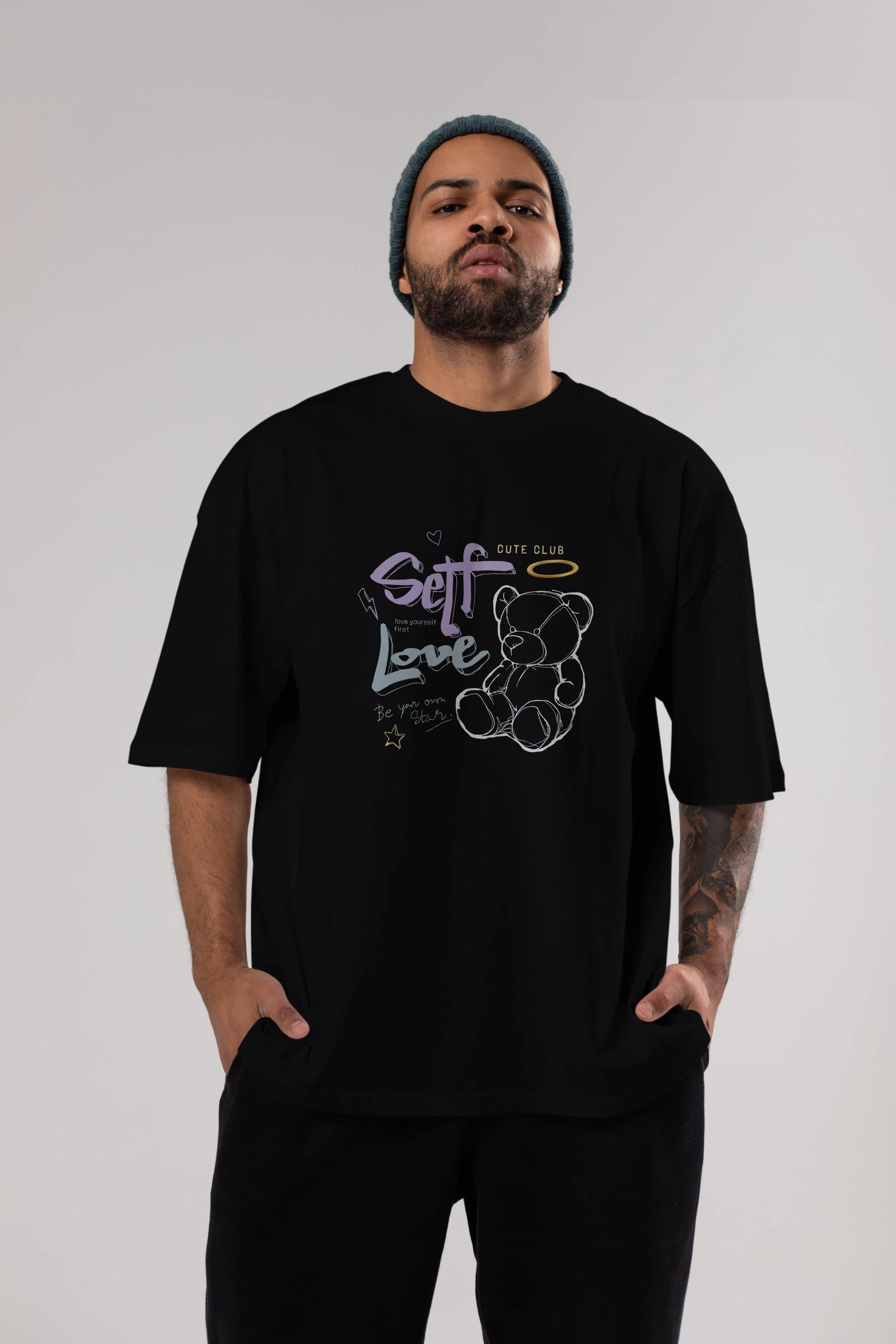 Self Love Bear Ön Baskılı Oversize t-shirt Erkek Kadın Unisex
