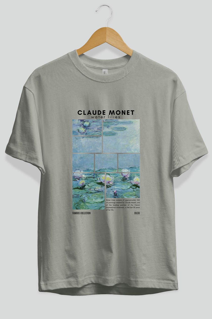 Claude Monet ön Baskılı Oversize t-shirt Erkek Kadın Bisiklet Yaka Pamuk tişort