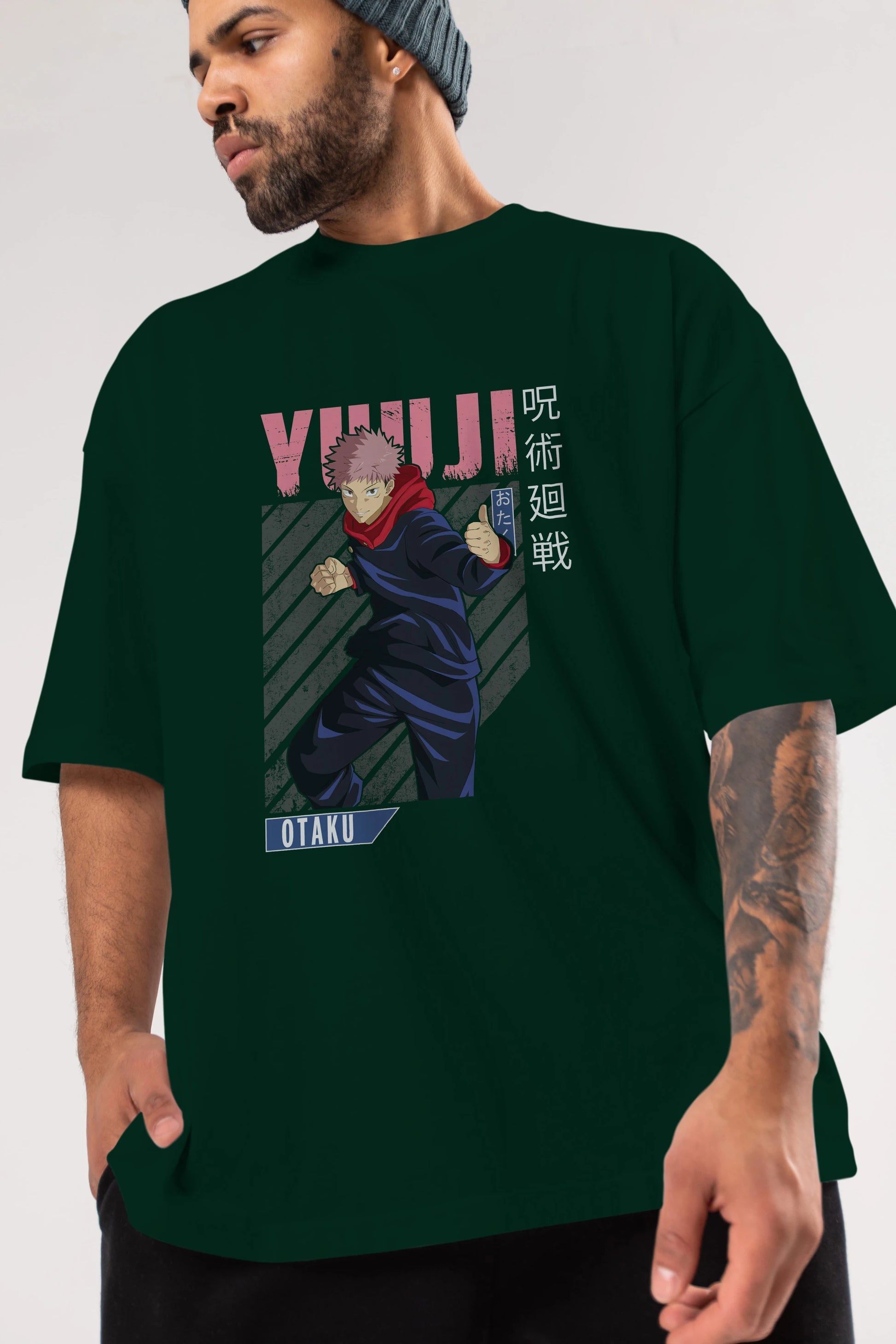 Yuuji Itadori Anime Ön Baskılı Oversize t-shirt %100 pamuk Erkek Kadın Unisex