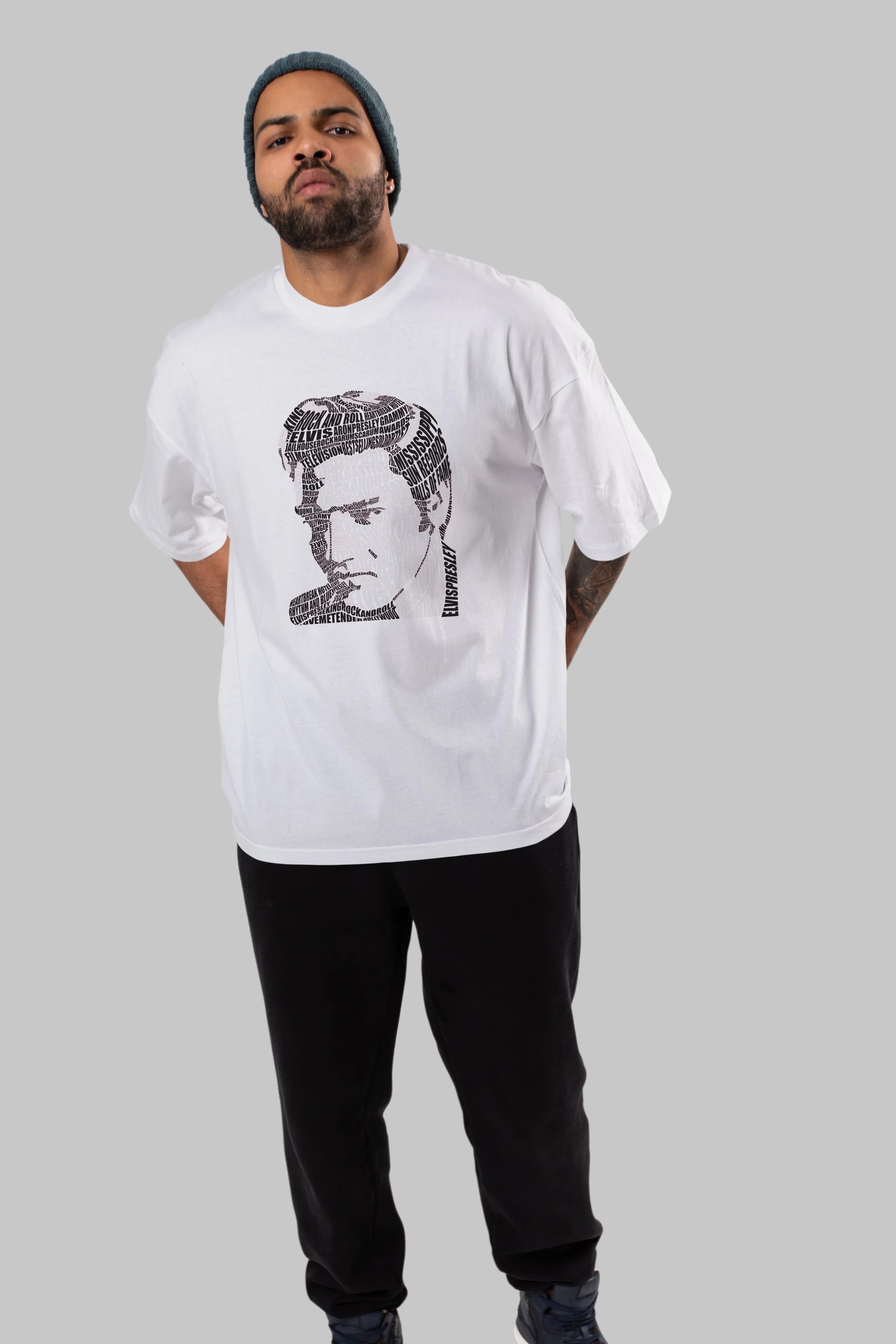 Elvis Presley Calligram Ön Baskılı Oversize t-shirt %100 pamuk Erkek Kadın Unisex