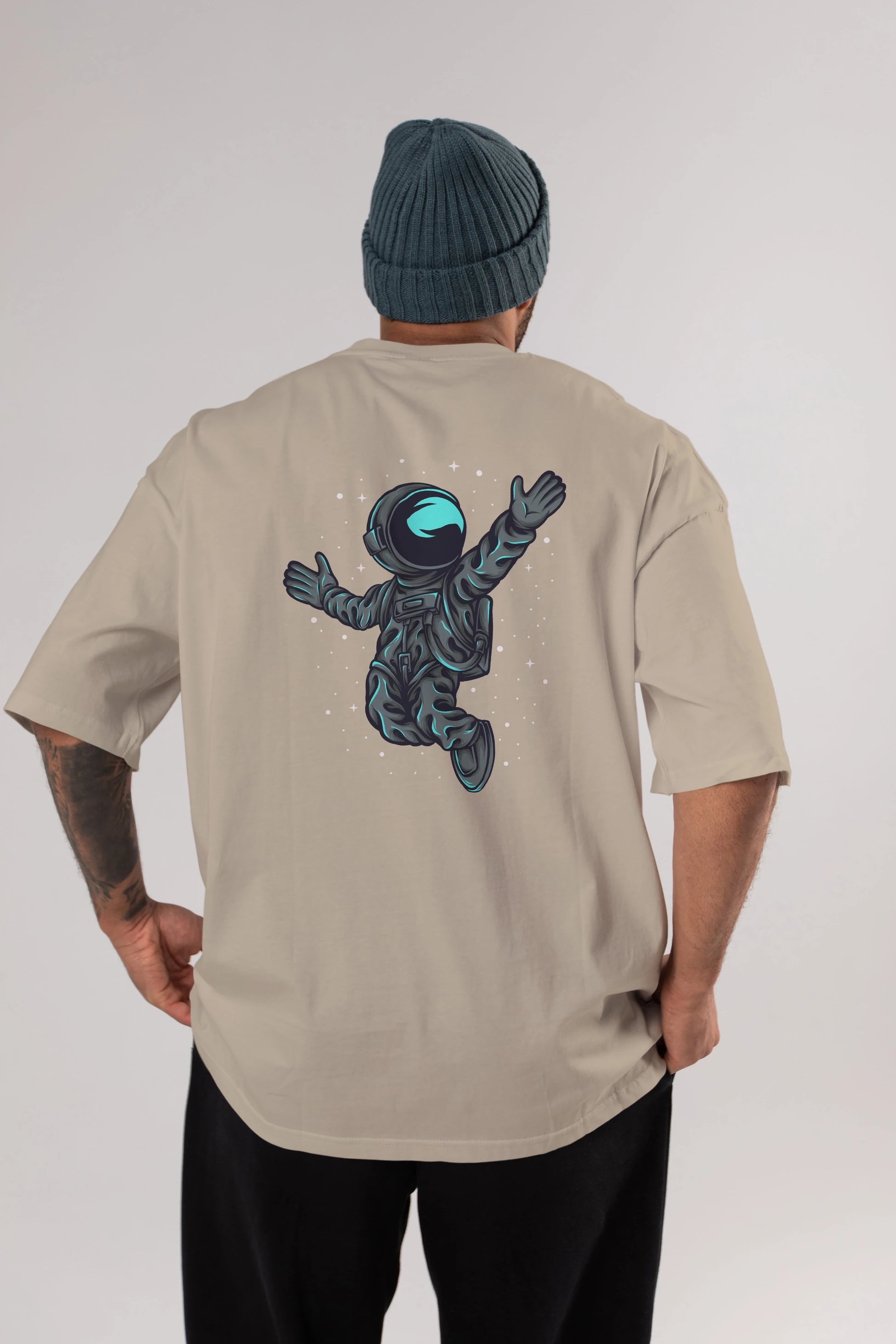Happy Astronaut Arka Baskılı Oversize t-shirt Erkek Kadın Unisex