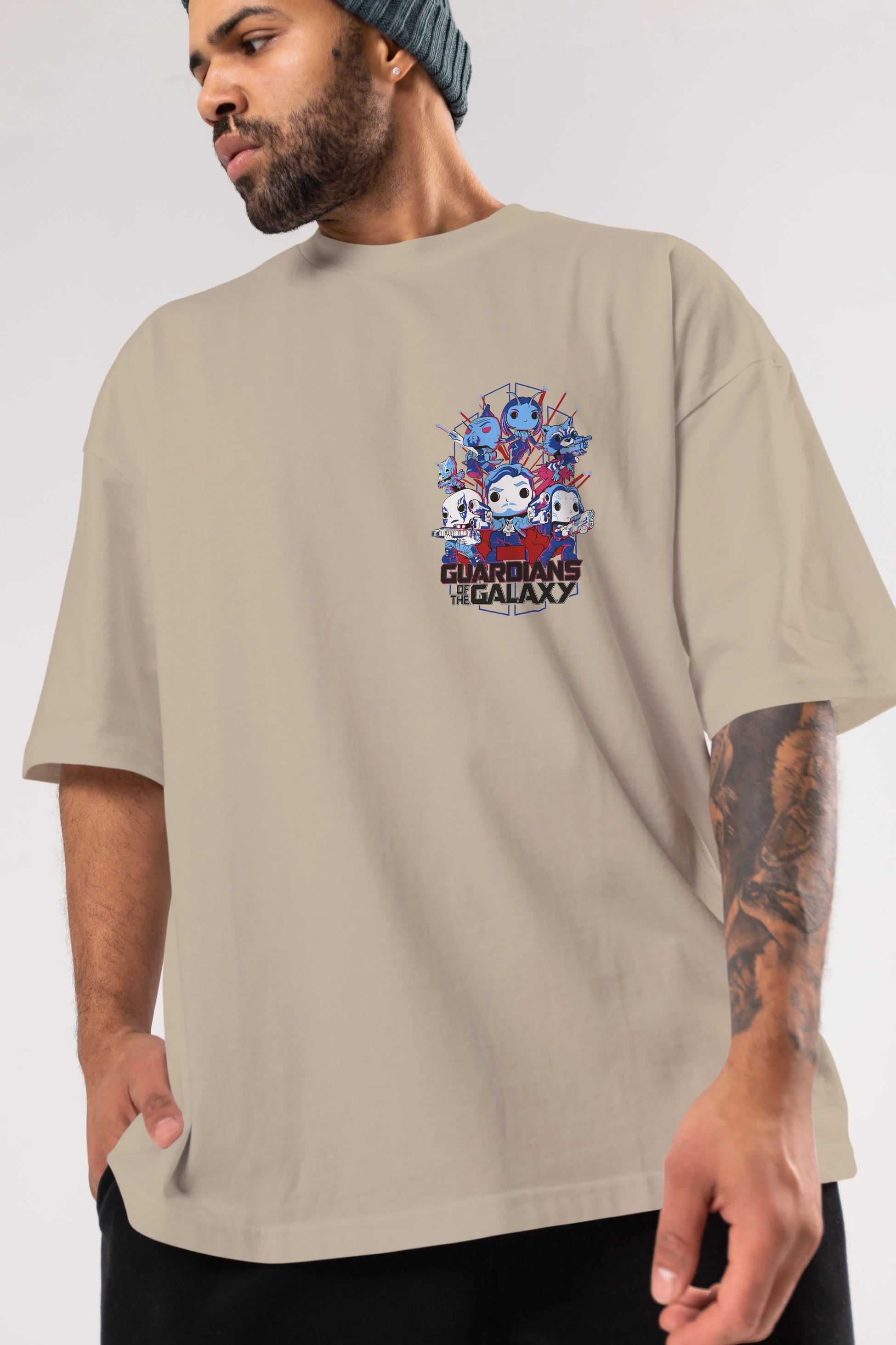 Guardians of the Galaxy Ön Sol Baskılı Oversize t-shirt Erkek Kadın Unisex %100 Pamuk Bisiklet Yaka tişort