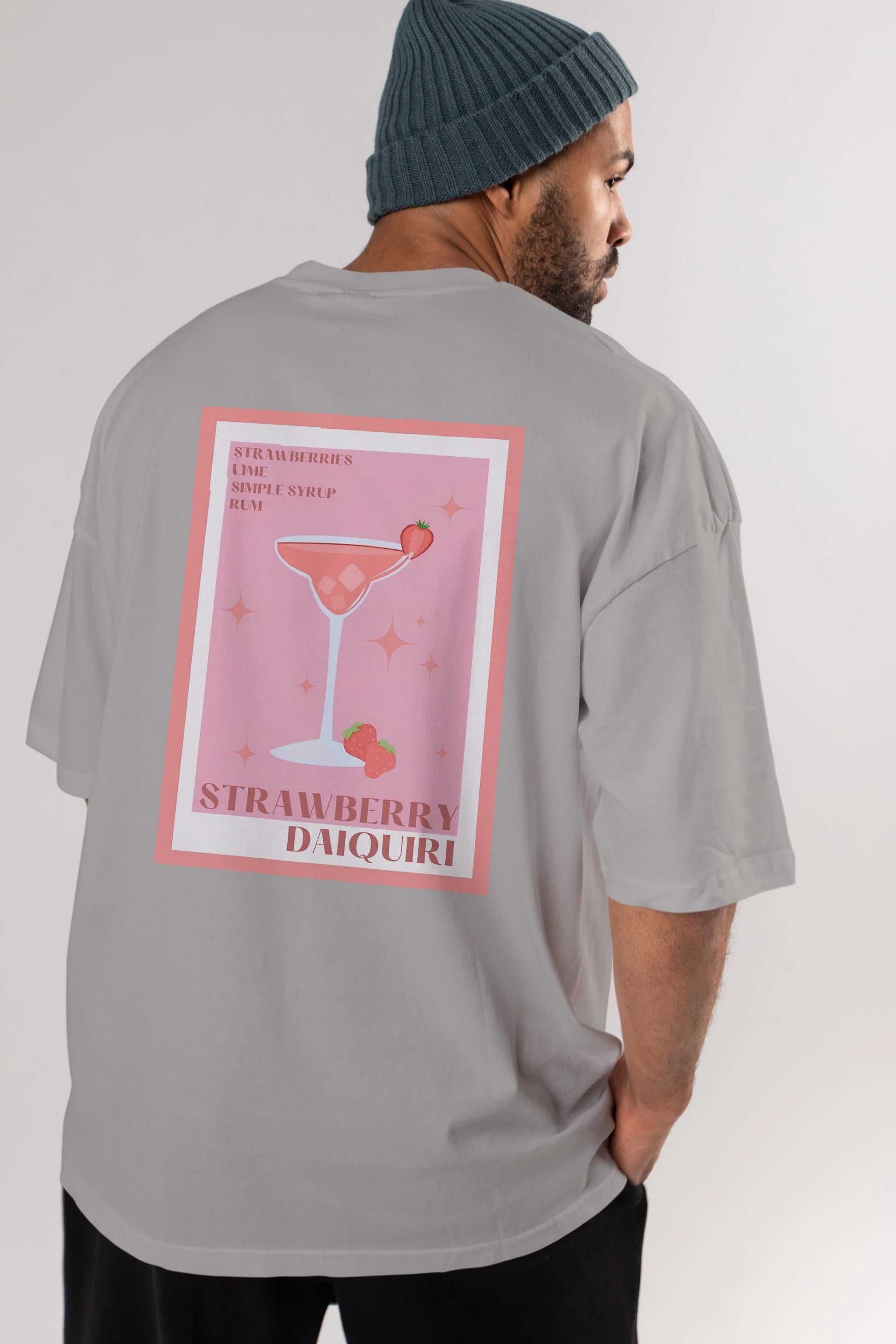 Strawberry Daiquiri Arka Baskılı Oversize t-shirt Erkek Kadın Unisex %100 Pamuk Bisiklet Yaka tişort