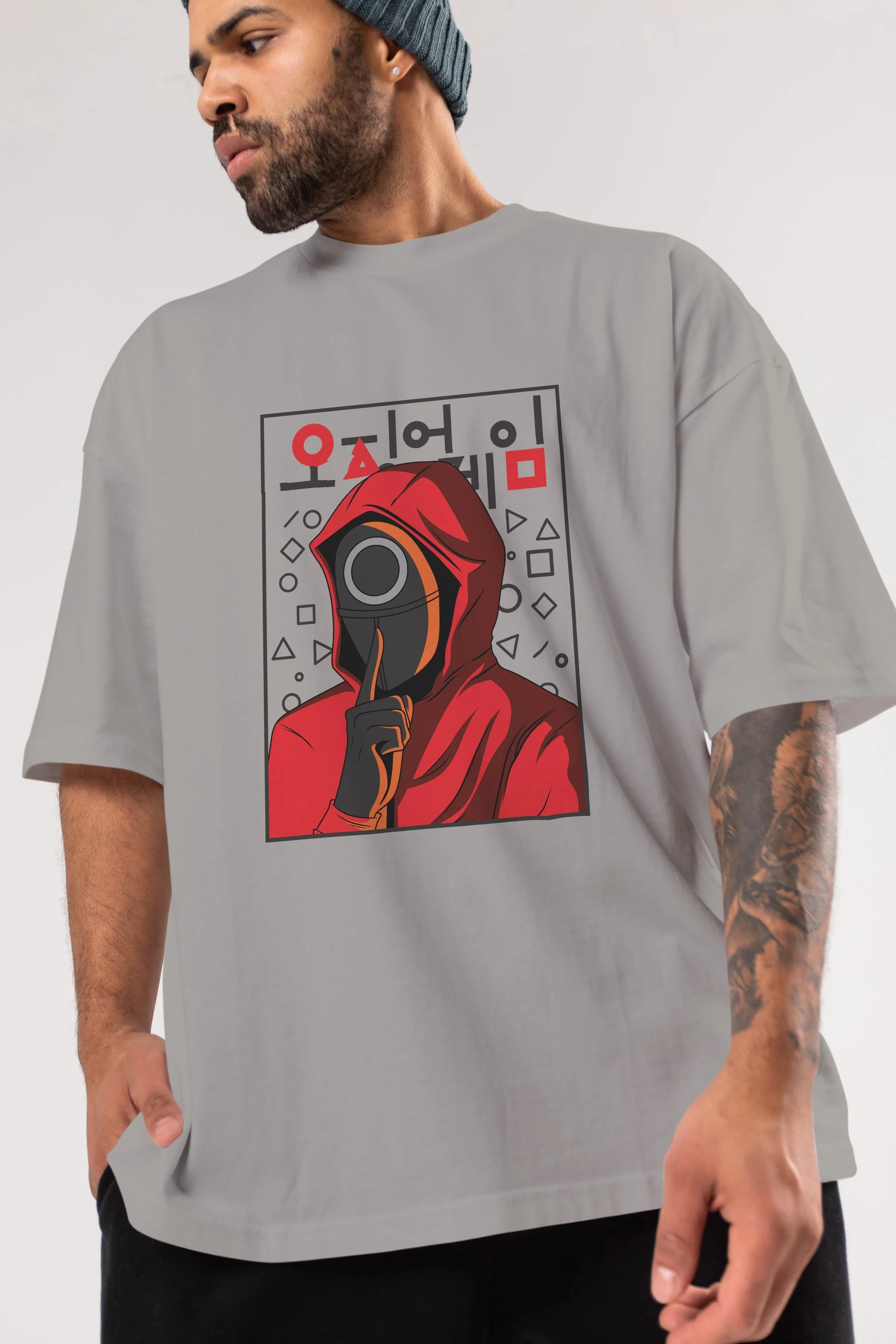 Squid Game (5) Ön Baskılı Oversize t-shirt Erkek Kadın Unisex %100 Pamuk Bisiklet Yaka tişort