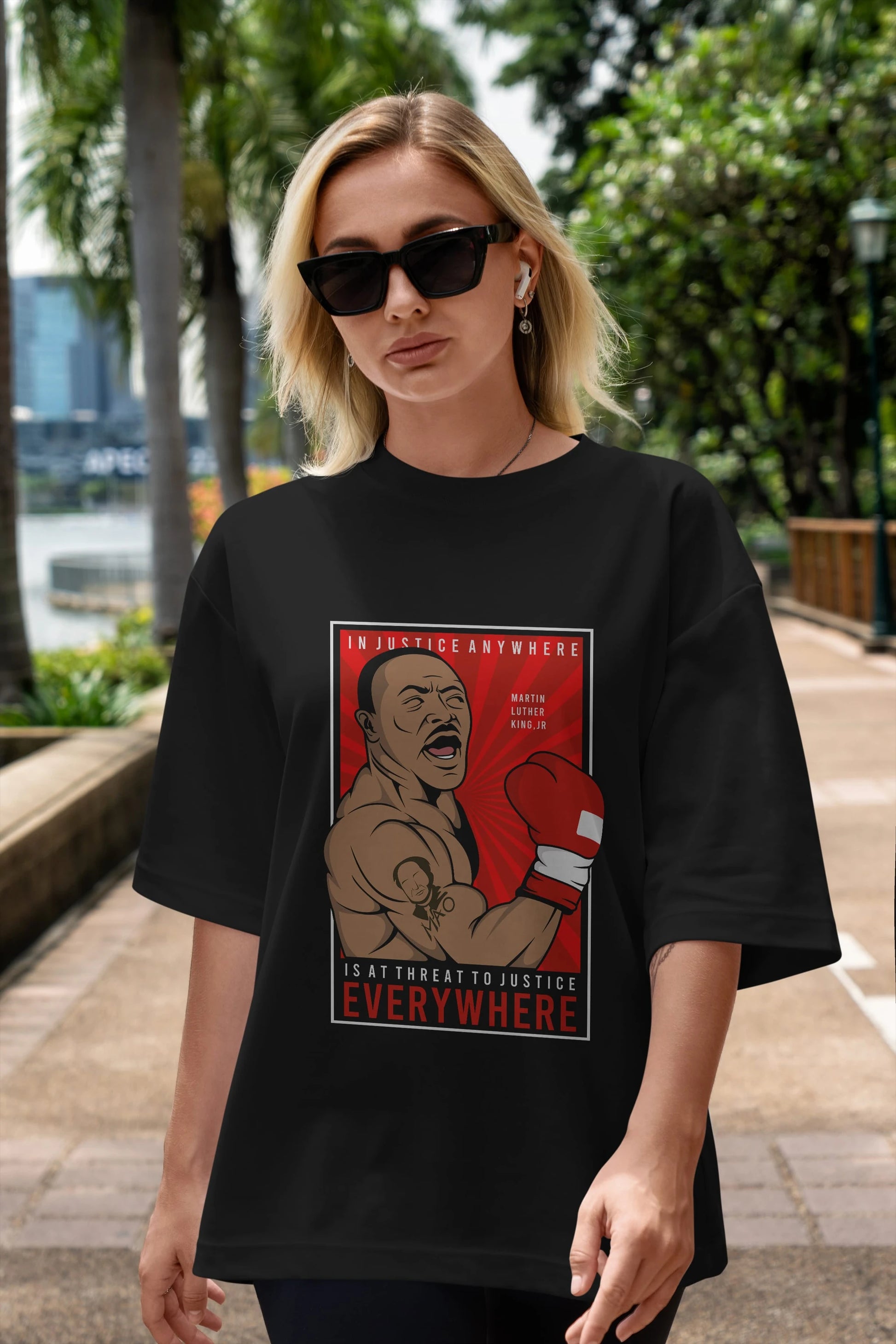 Luther King Boxer Ön Baskılı Oversize t-shirt Erkek Kadın Unisex %100 Pamuk tişort