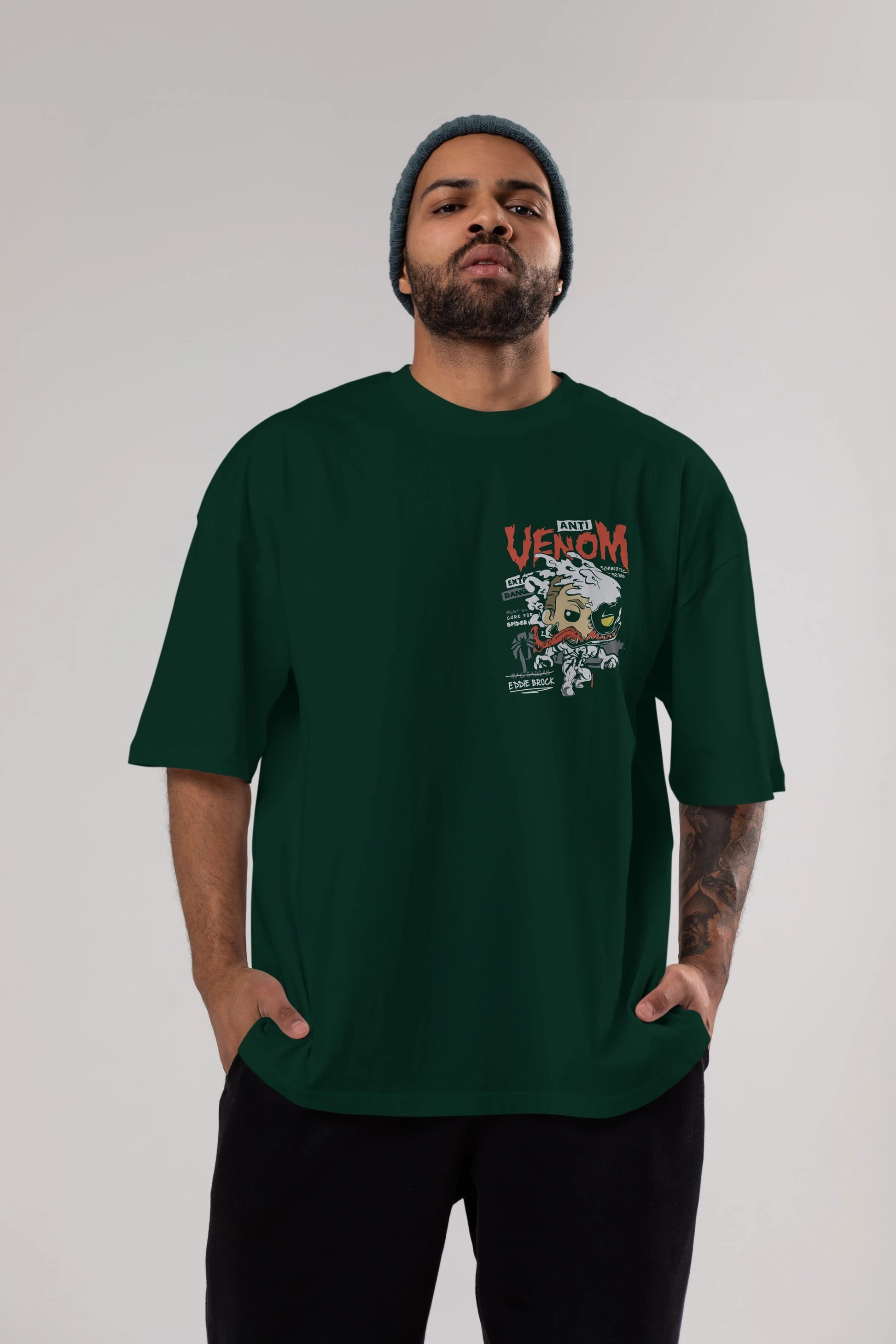 Venom (9) Ön Sol Baskılı Oversize t-shirt Erkek Kadın Unisex %100 Pamuk Bisiklet Yaka tişort