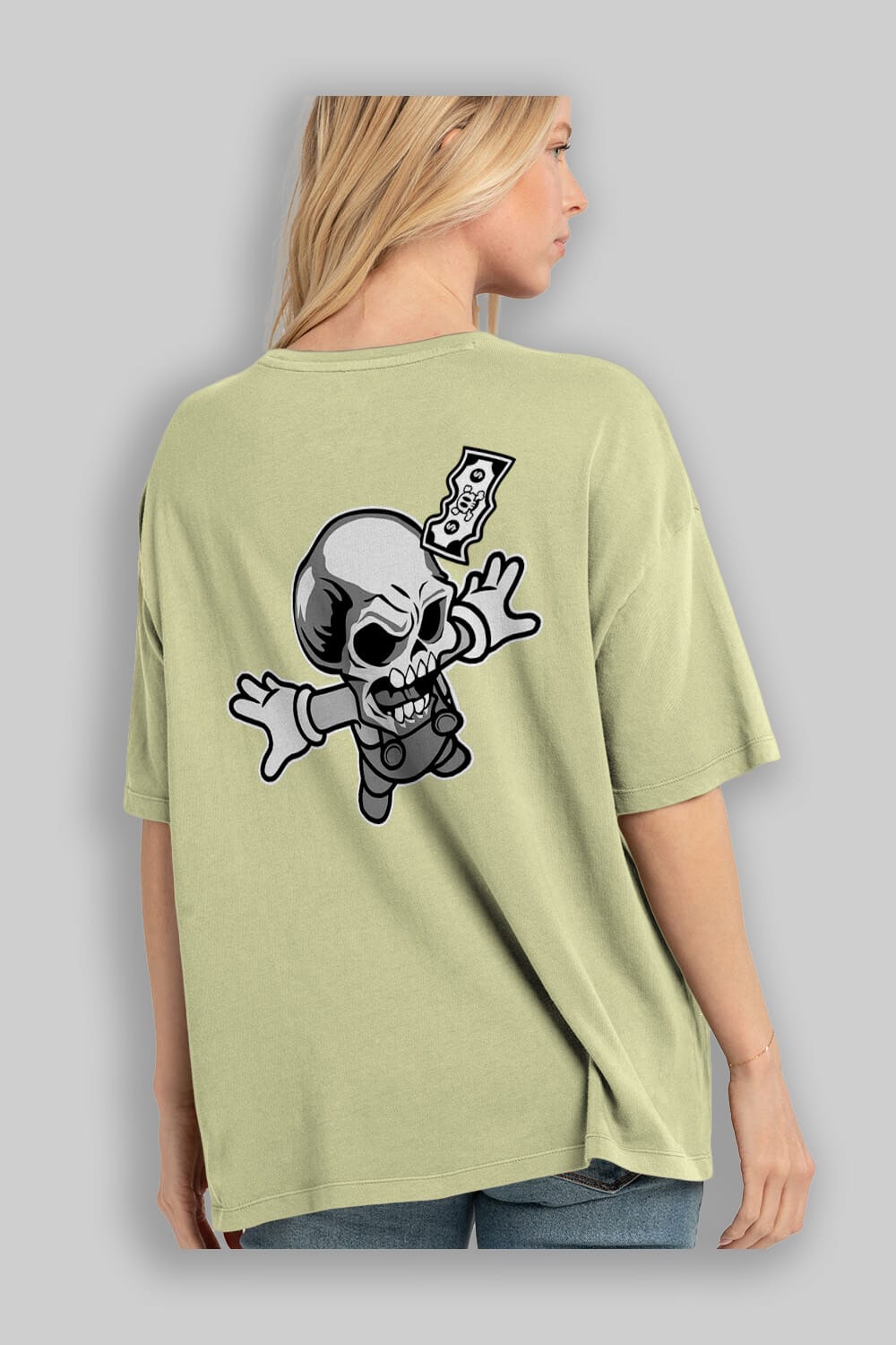 Skull Drowning Arka Baskılı Oversize t-shirt Erkek Kadın Unisex %100 Pamuk tişort