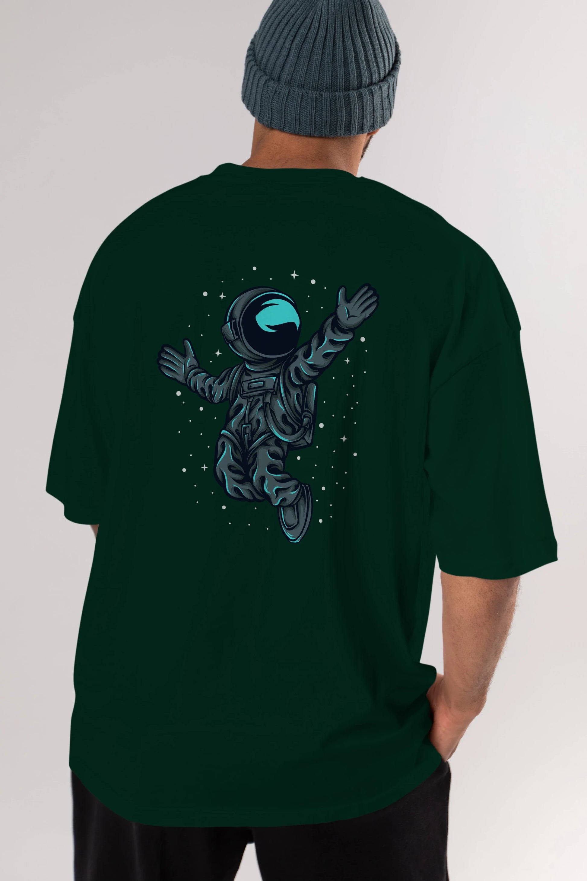 Happy Astronaut Arka Baskılı Oversize t-shirt Erkek Kadın Unisex