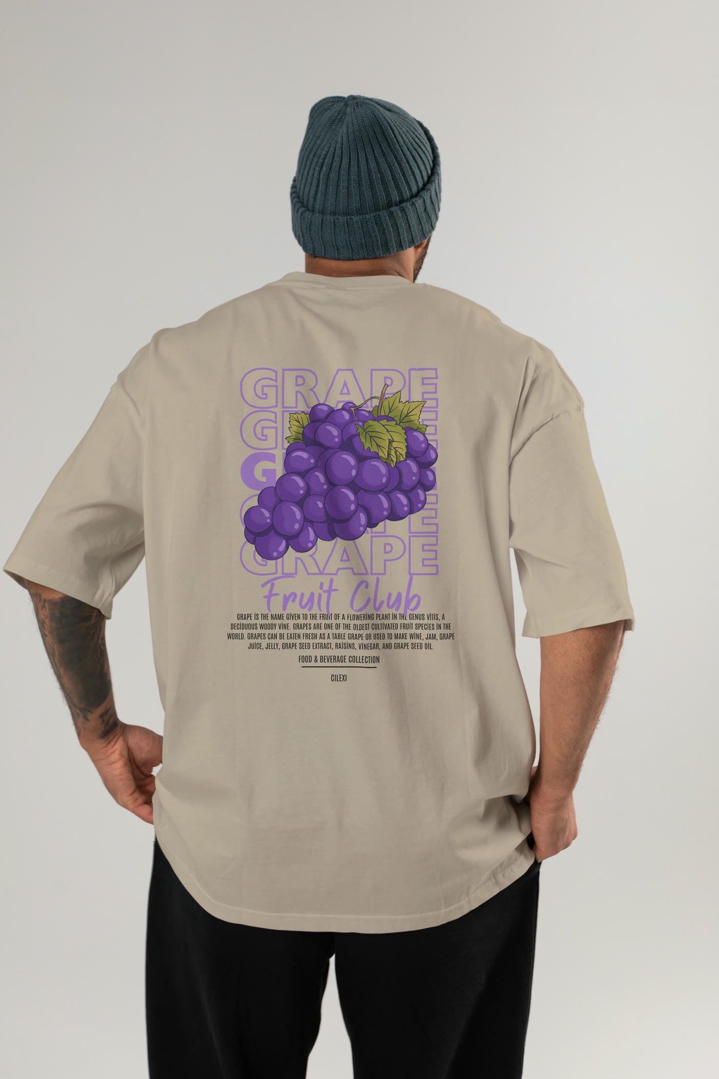 Grape Arka Baskılı Oversize t-shirt Erkek Kadın Pamuk Bisiklet Yaka tişort