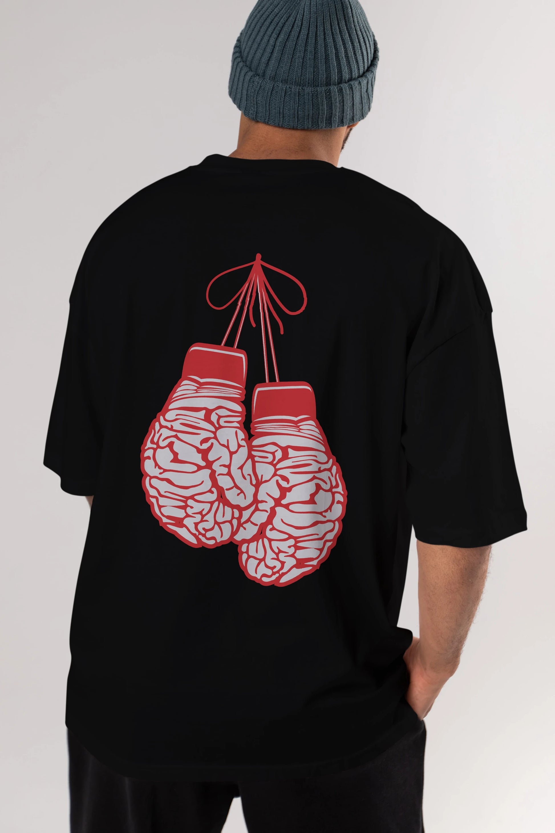 Brain Gloves Arka Baskılı Oversize t-shirt %100 pamuk Erkek Kadın Unisex