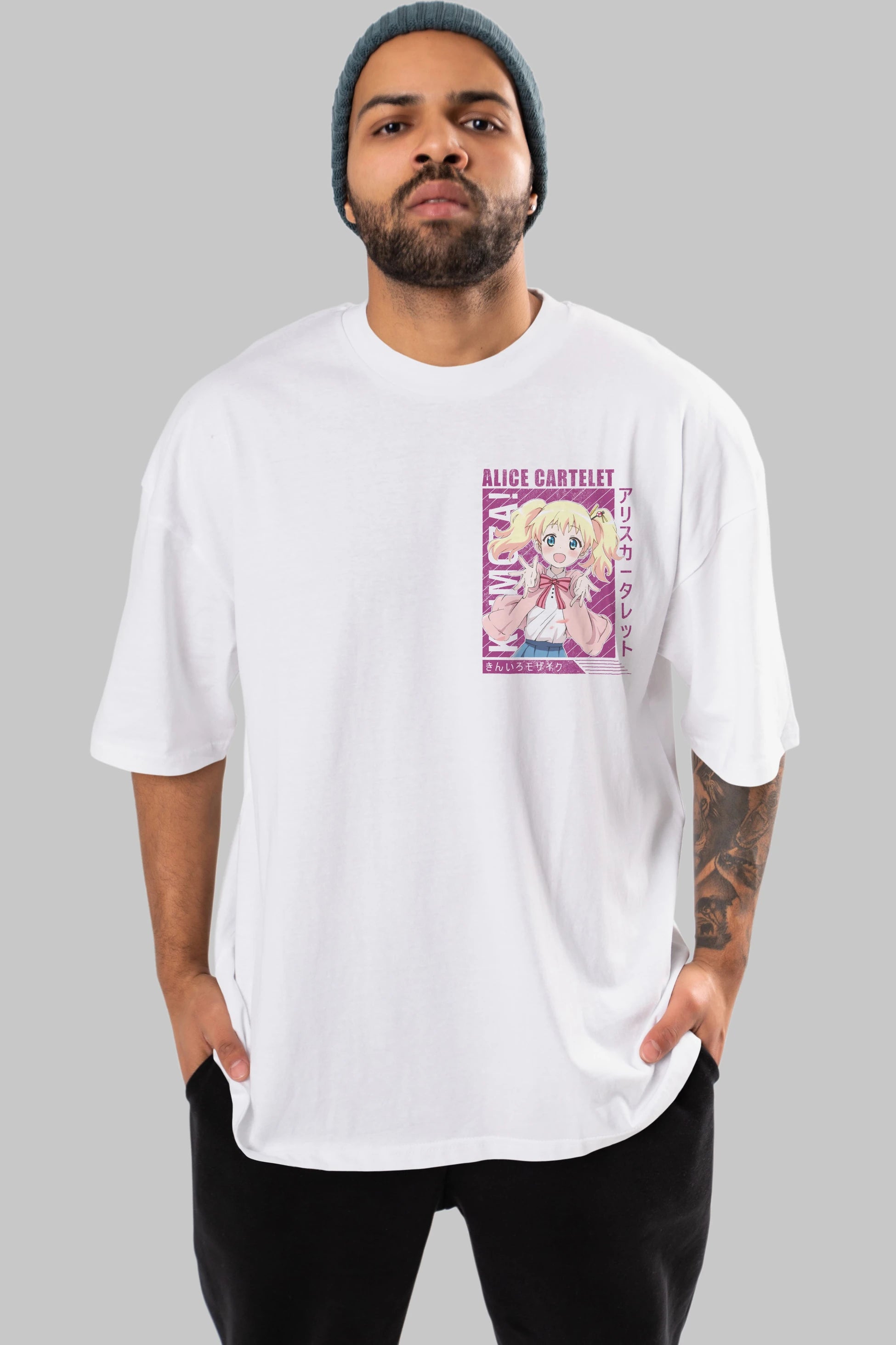 Alice Cartelet 12 Ön Sol Baskılı Oversize t-shirt Erkek Kadın Unisex %100 Pamuk Bisiklet Yaka tişort