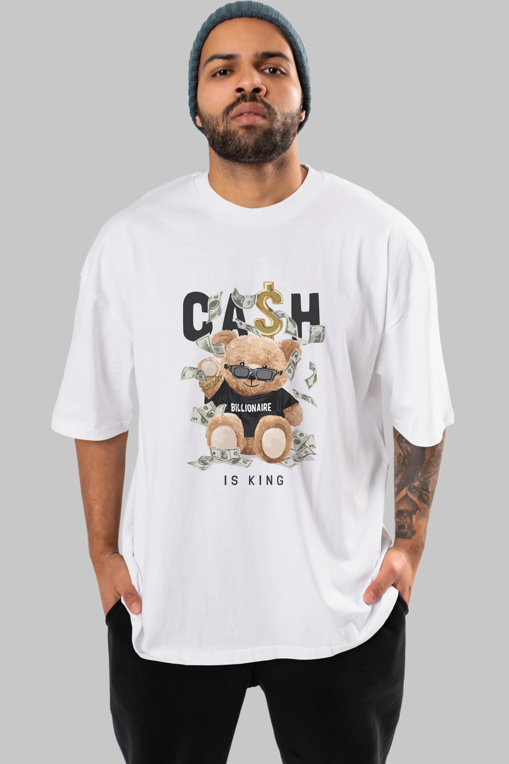 Teddy Bear Billionaire Ön Baskılı Oversize t-shirt Erkek Kadın Unisex %100 Pamuk
