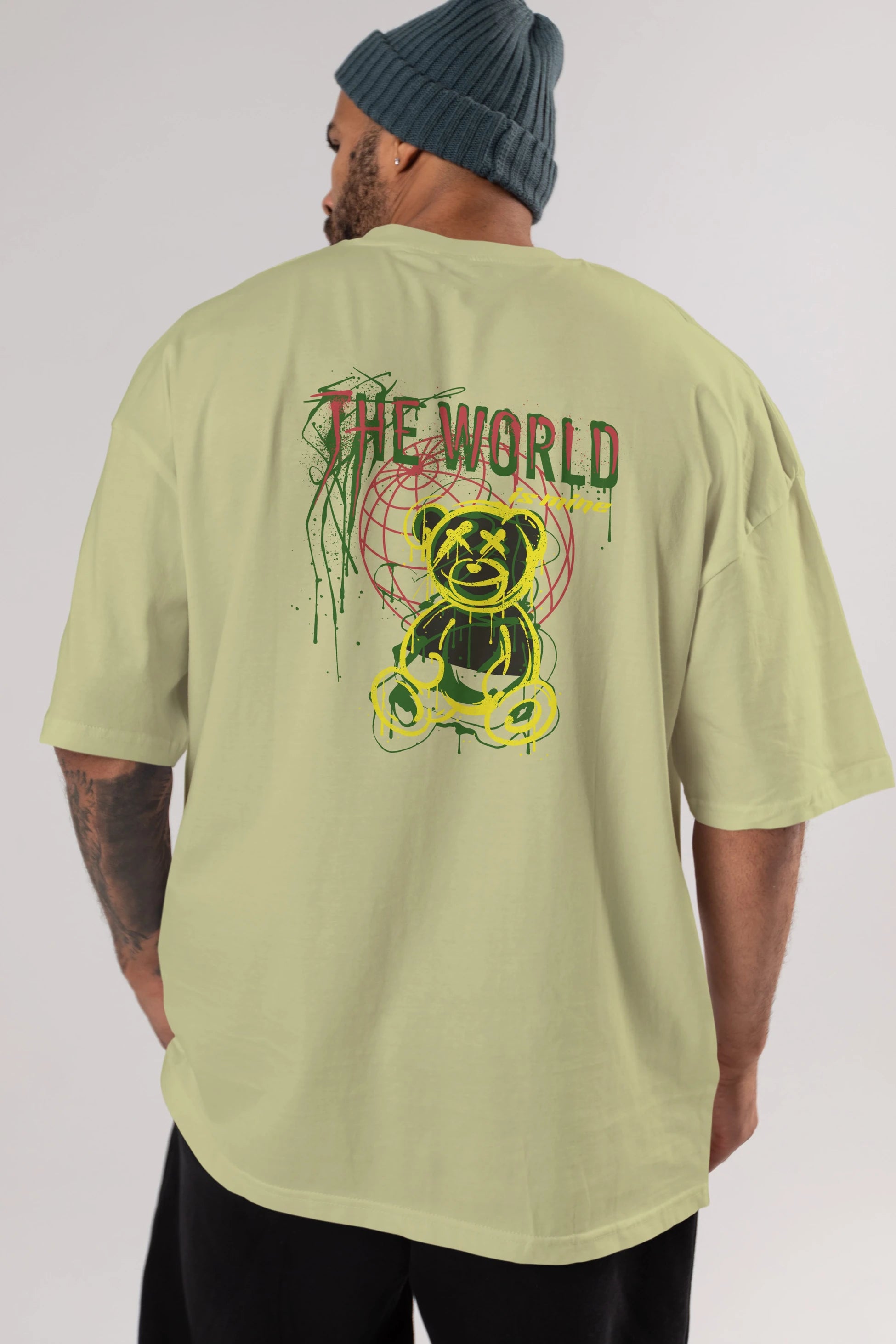 The World is Mine Bear Arka Baskılı Oversize t-shirt Erkek Kadın Unisex