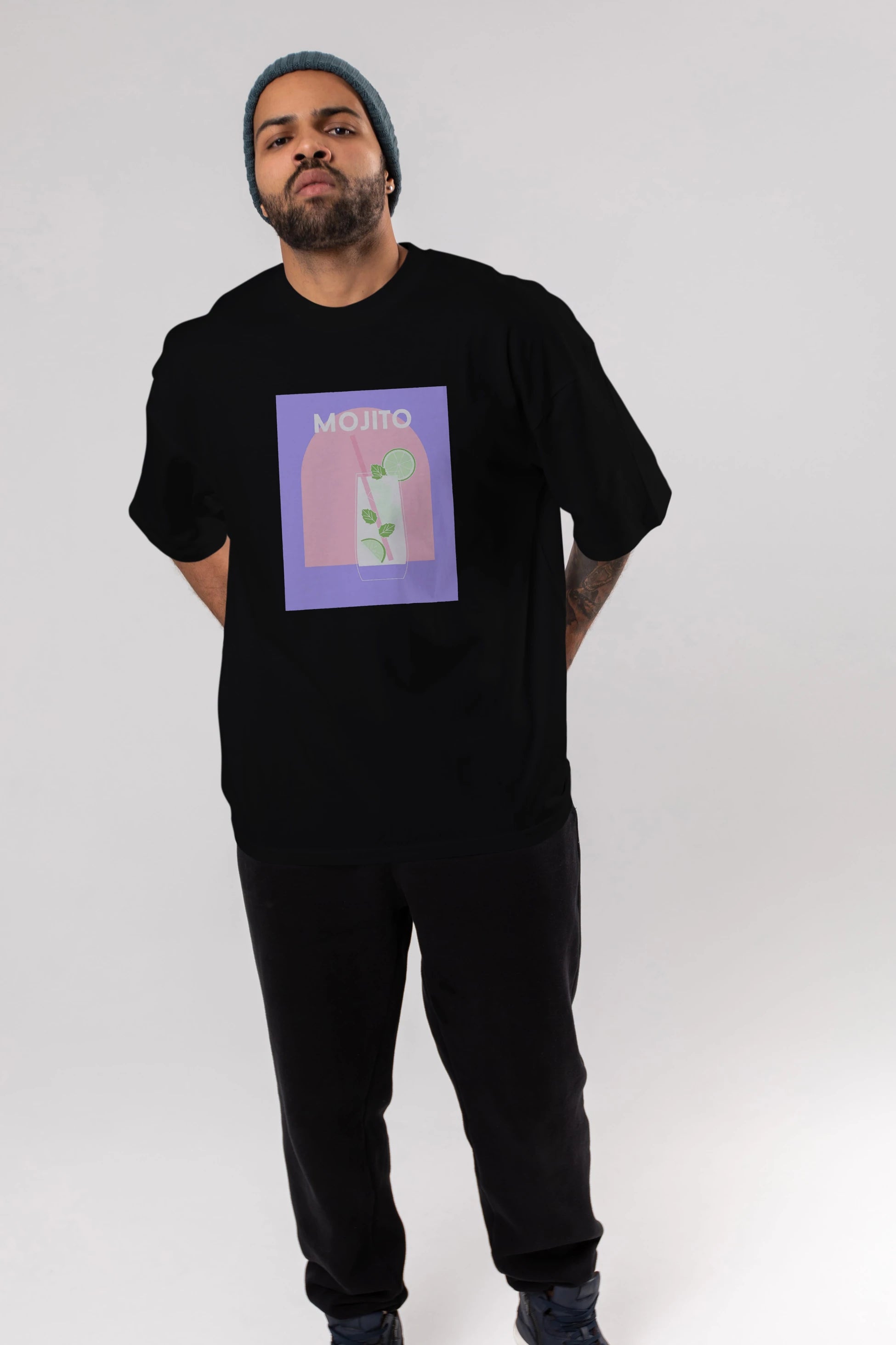 Mojito 2 Ön Baskılı Oversize t-shirt Erkek Kadın Unisex %100 Pamuk Bisiklet Yaka tişort