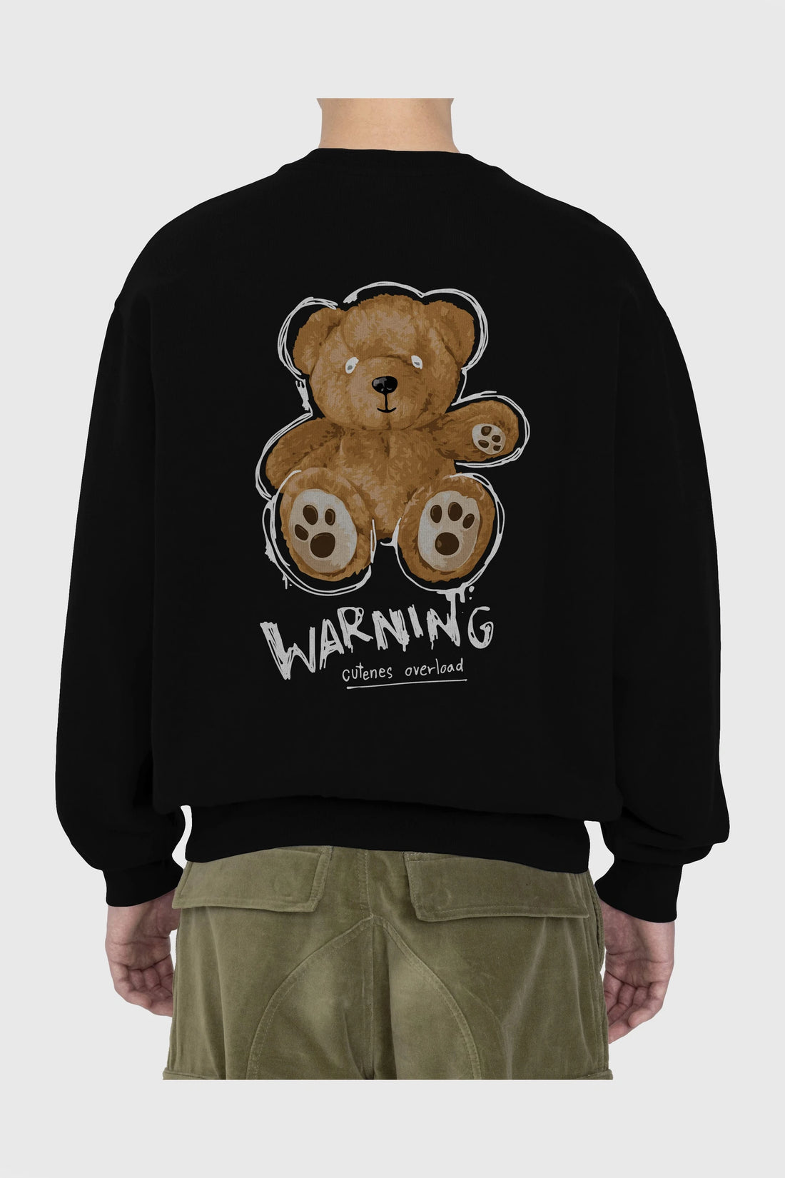 Warning Cuteness Bear Arka Baskılı Oversize Sweatshirt Erkek Kadın Unisex