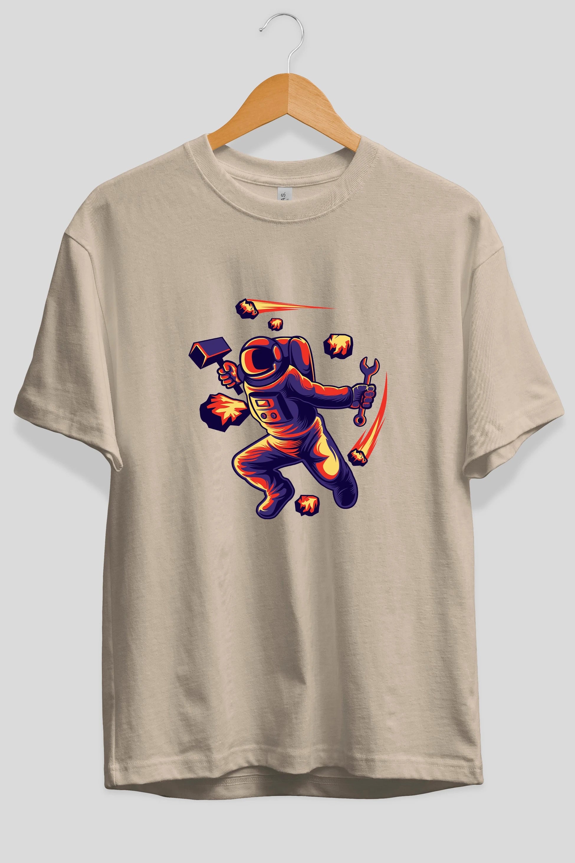 Astronaut Block Meteor Ön Baskılı Oversize t-shirt Erkek Kadın Unisex