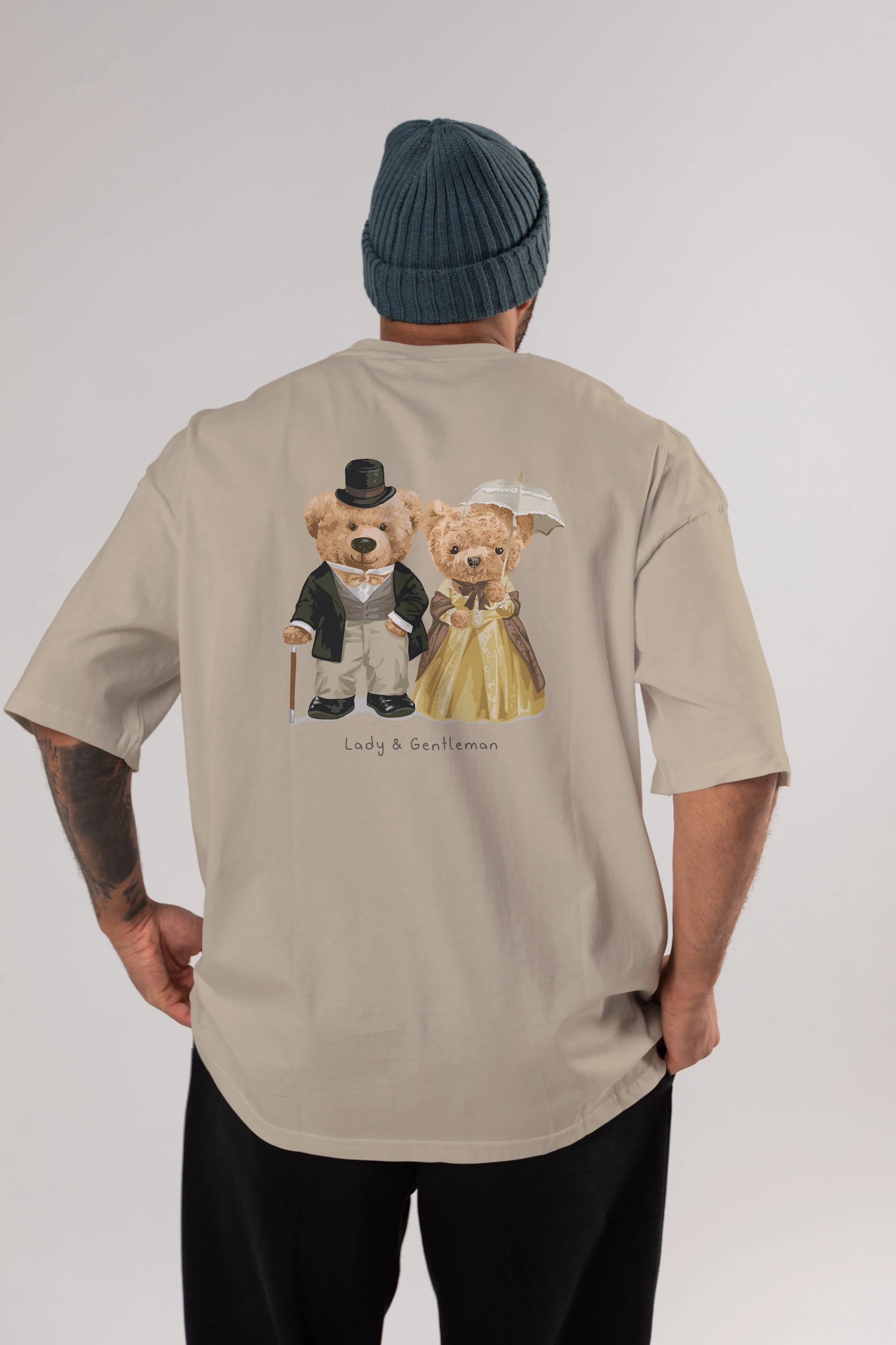 Teddy Bear Couple Arka Baskılı Oversize t-shirt Erkek Kadın Unisex %100 Pamuk