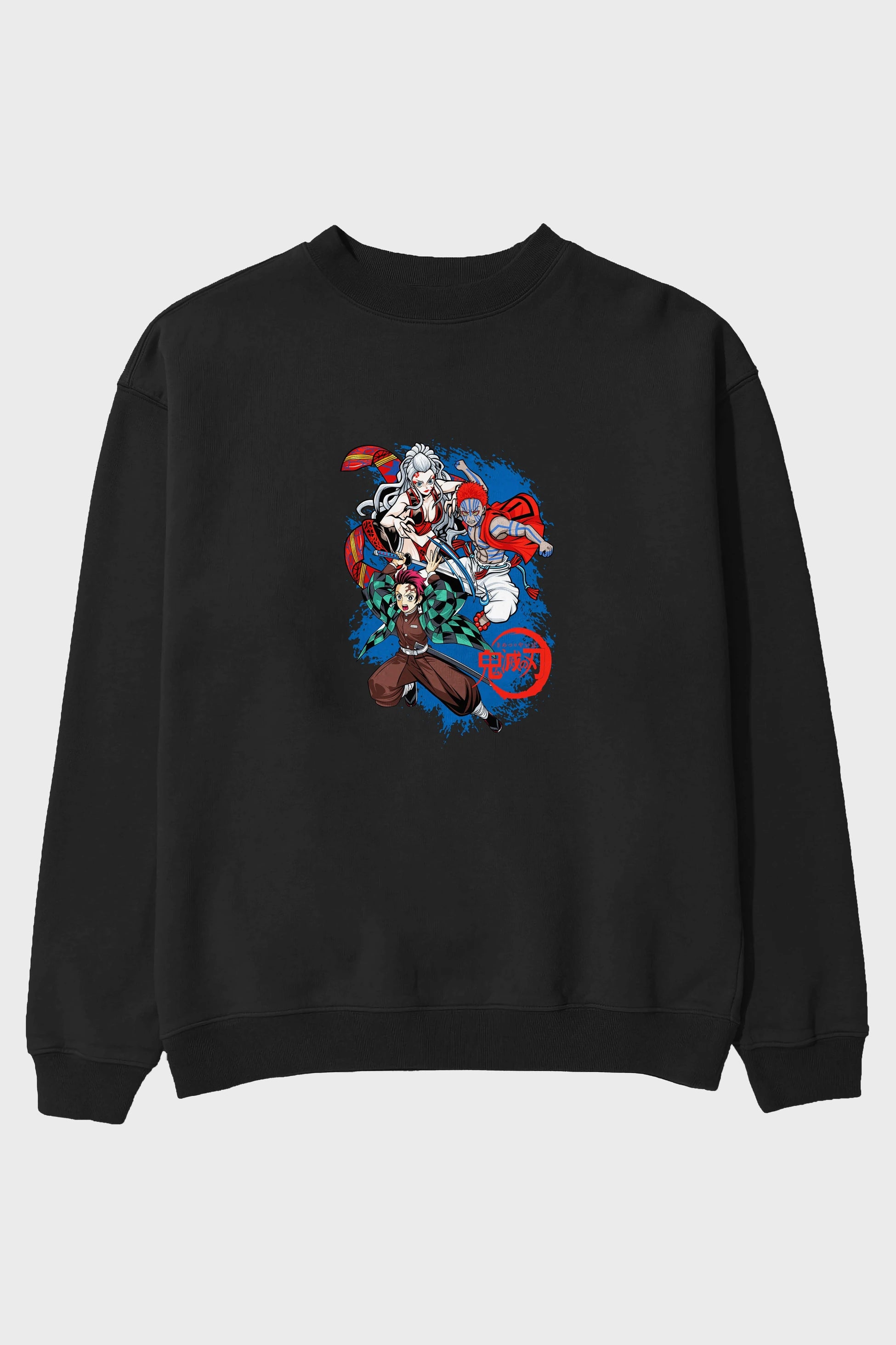 TANJIRO ,AKAZA,DAKI Anime Ön Baskılı Oversize Sweatshirt Erkek Kadın Unisex