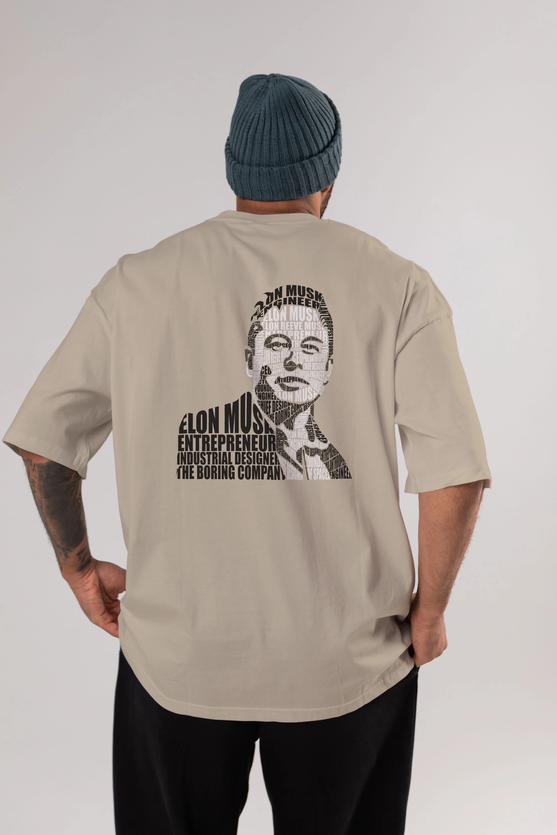 Elon Musk Calligram Arka Baskılı Oversize t-shirt %100 pamuk Erkek Kadın Unisex