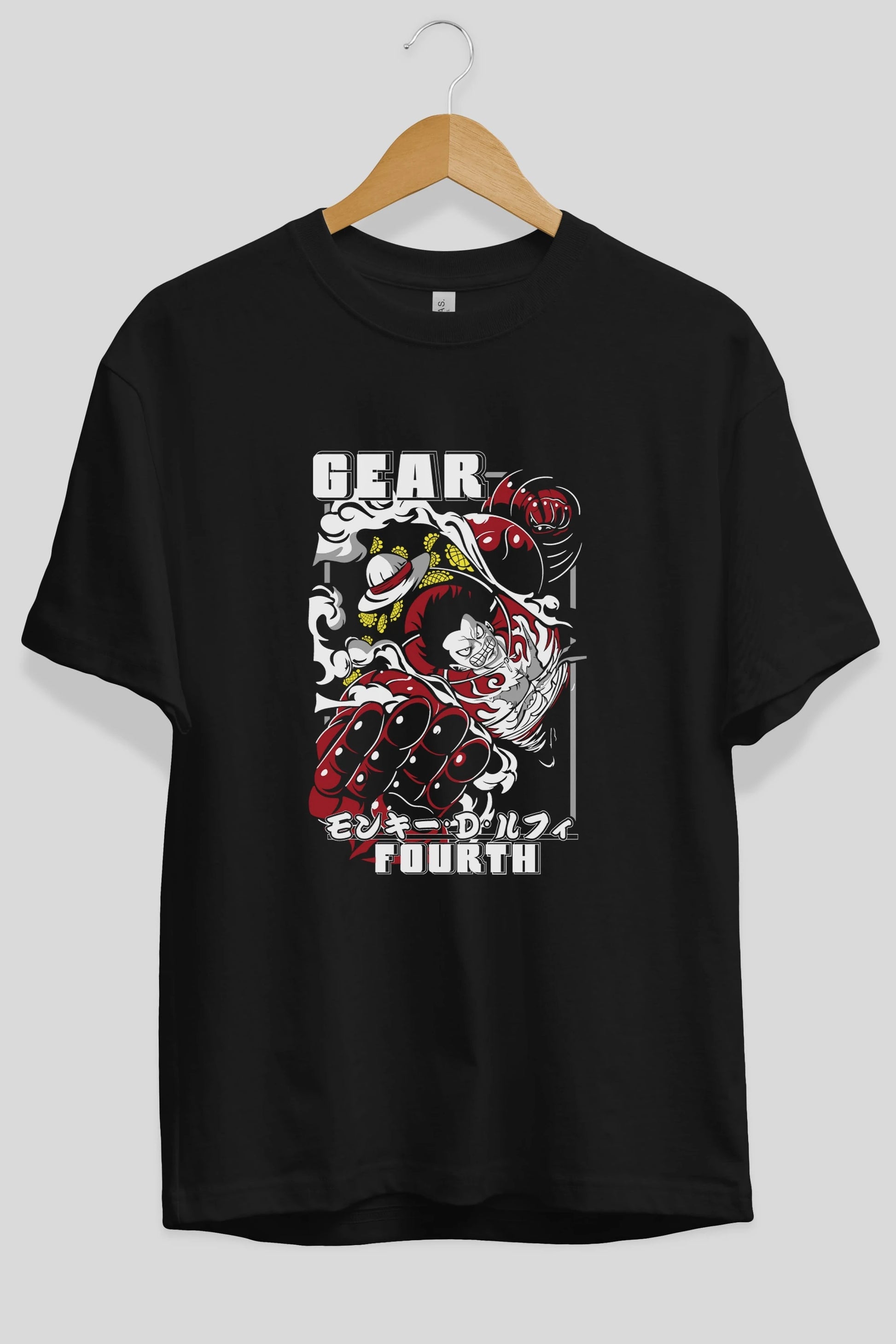 LUFFY gear fourth Anime Ön Baskılı Oversize t-shirt %100 pamuk Erkek Kadın Unisex