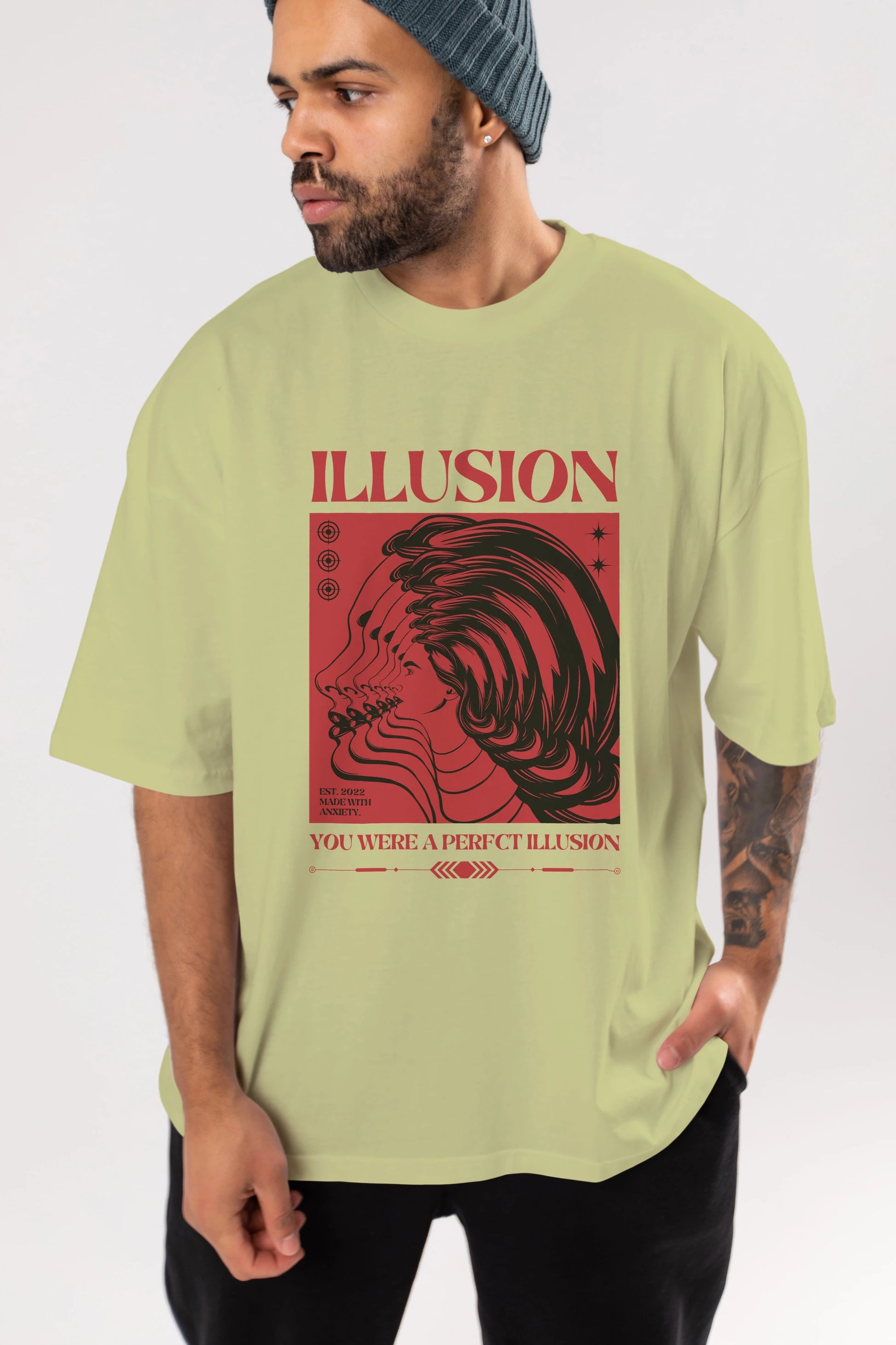 Illusion Streetwear Ön Baskılı Oversize t-shirt Erkek Kadın Unisex