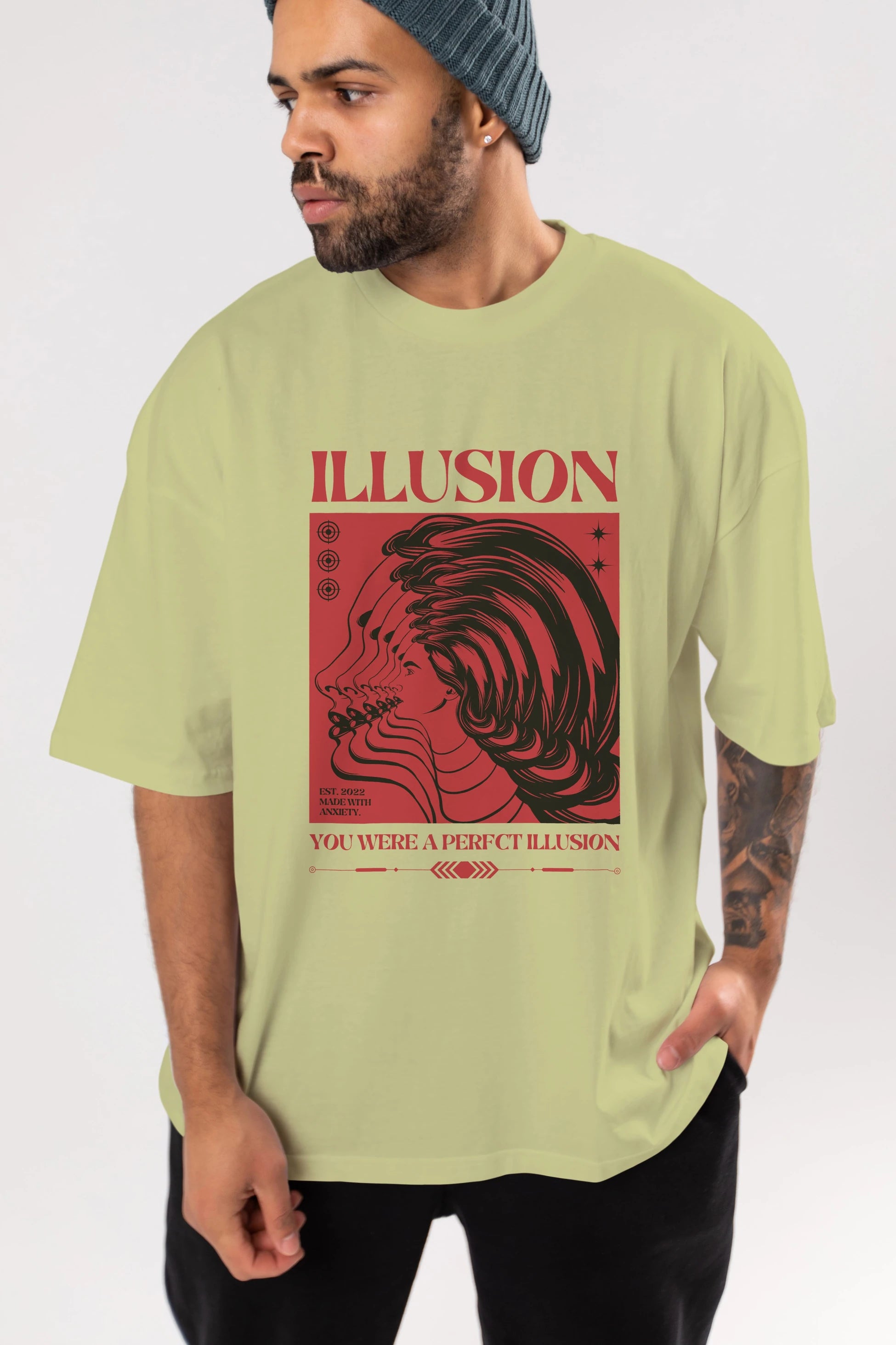 Illusion Streetwear Ön Baskılı Oversize t-shirt Erkek Kadın Unisex
