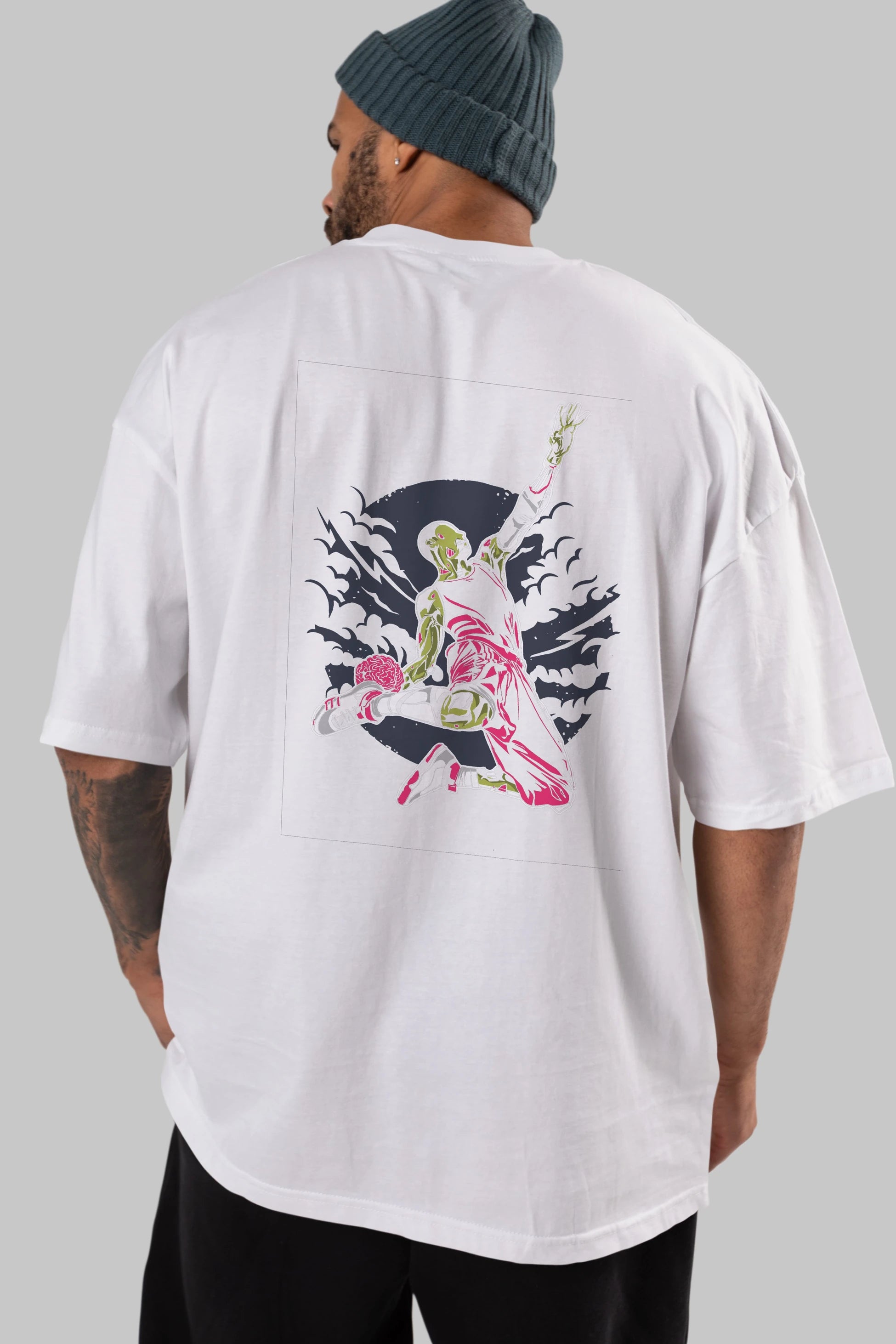 Zombie Slam Dunk Arka Baskılı Oversize t-shirt Erkek Kadın Unisex %100 Pamuk