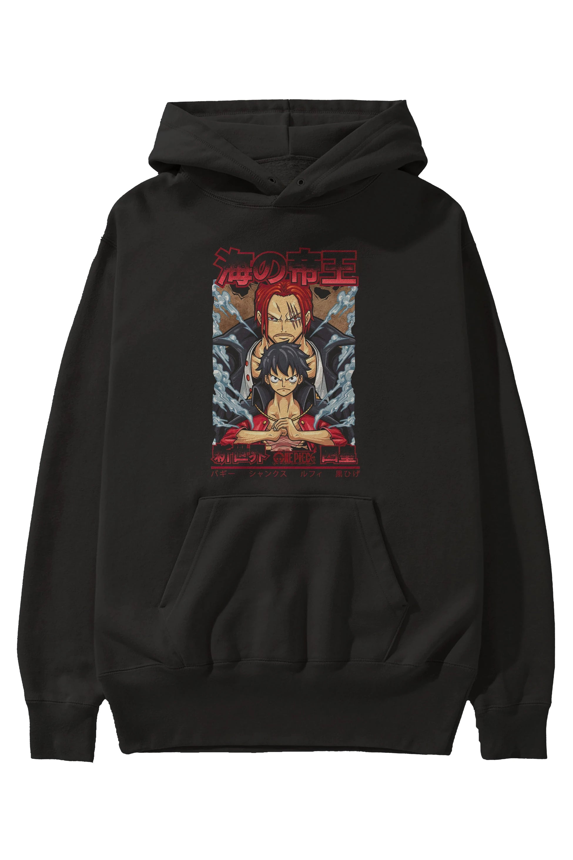 MONKEY D. LUFF and SHANKS Anime Ön Baskılı Hoodie Oversize Kapüşonlu Sweatshirt Erkek Kadın Unisex