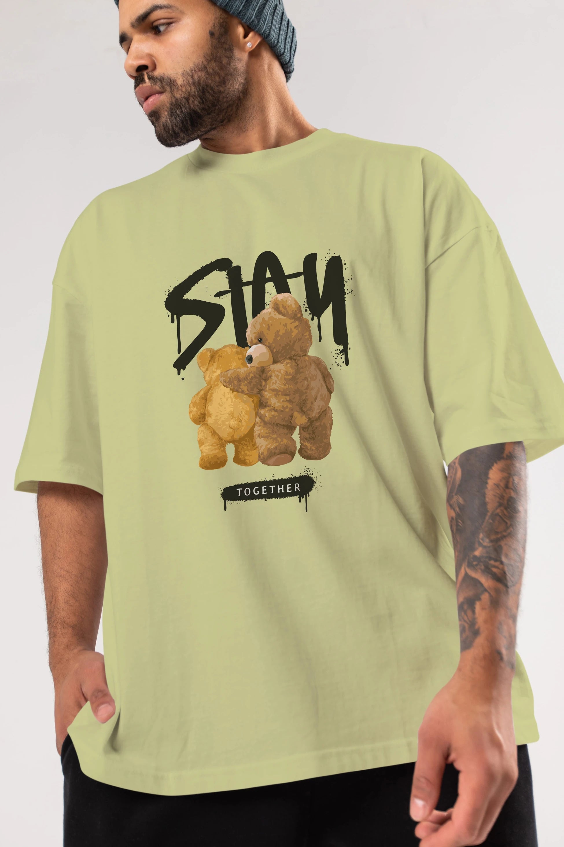 Stay Together Bear Ön Baskılı Oversize t-shirt Erkek Kadın Unisex