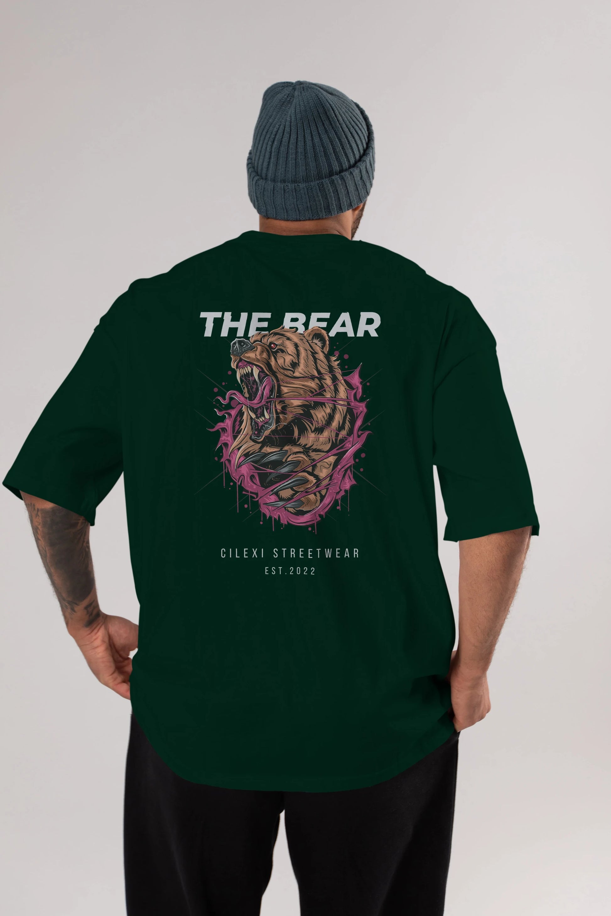 The Bear Arka Baskılı Oversize t-shirt Erkek Kadın Unisex %100 Pamuk