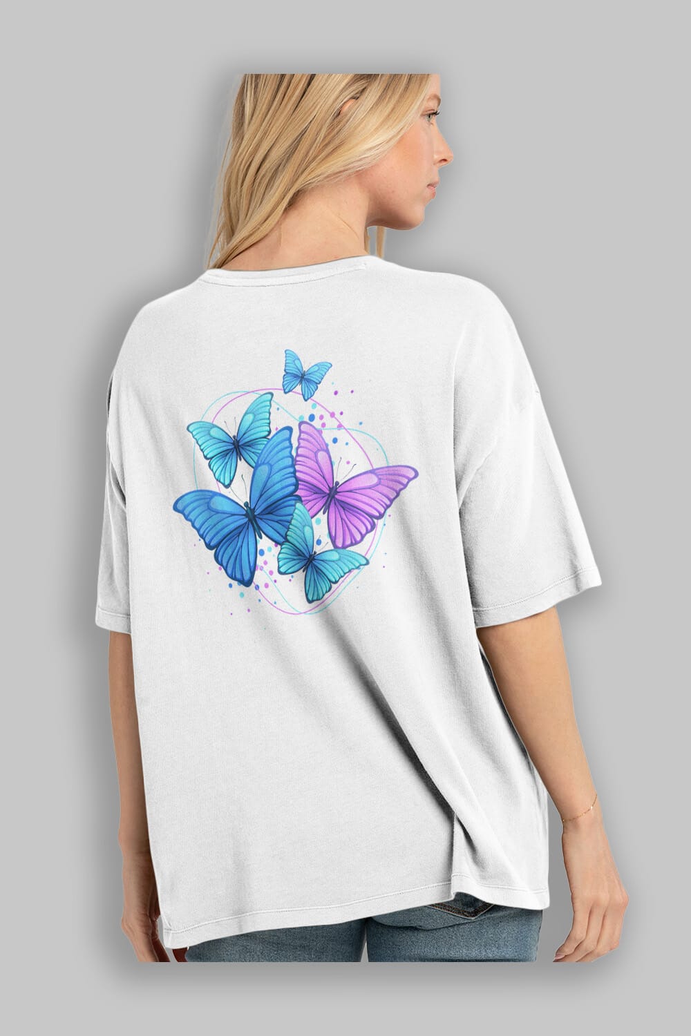 Kelebek Arka Baskılı Oversize t-shirt Erkek Kadın Unisex