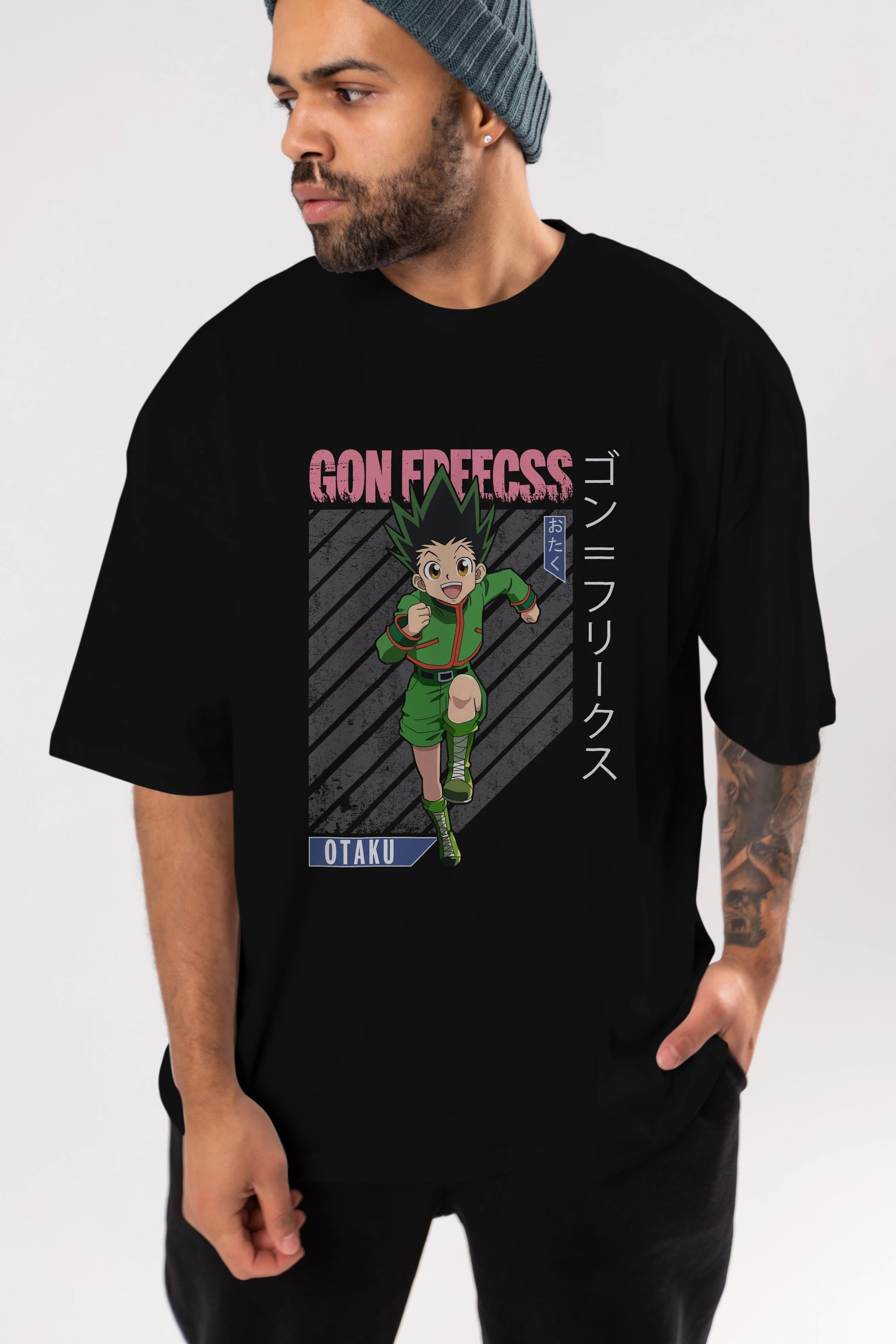 Gon Freecss HUNTER X HUNTER Anime Ön Baskılı Oversize t-shirt %100 pamuk Erkek Kadın Unisex