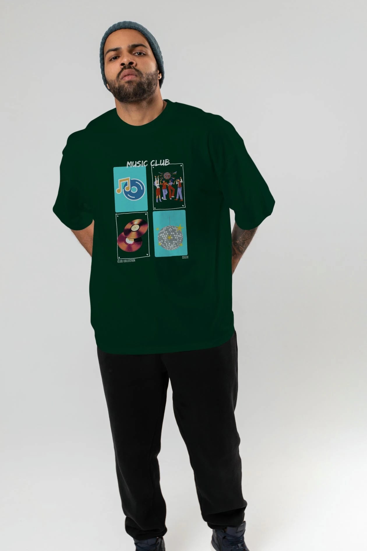 Music Club ön Baskılı Oversize t-shirt Erkek Kadın %100 Pamuk Bisiklet Yaka tişort