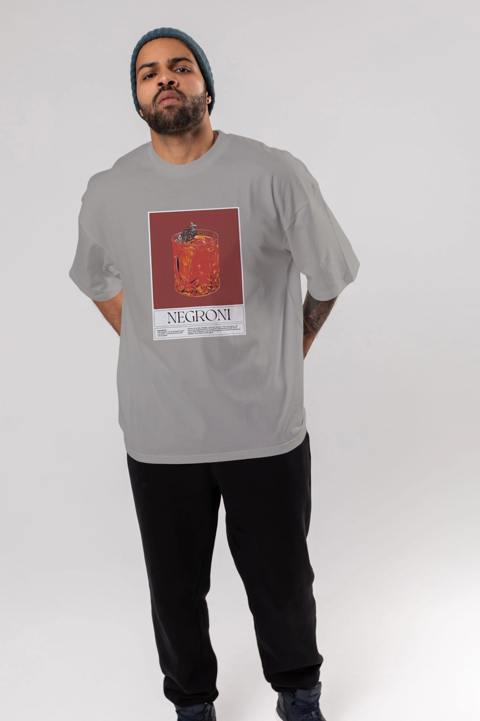 Negroni 2 Ön Baskılı Oversize t-shirt Erkek Kadın Unisex %100 Pamuk Bisiklet Yaka tişort